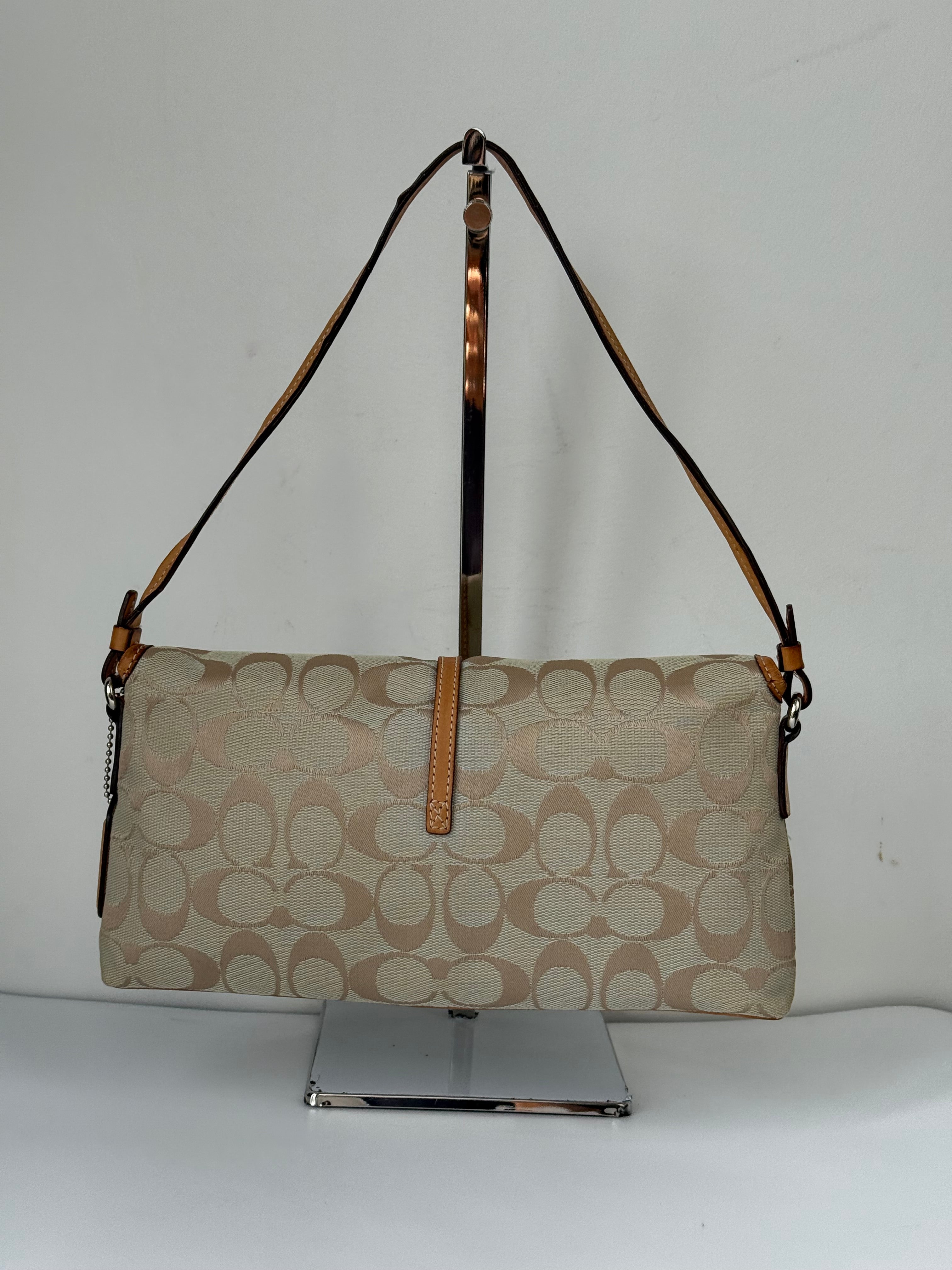 Vintage Coach Demi Clip Bag Beige and Blue Signature Canvas Shoulder Bag Y2K
