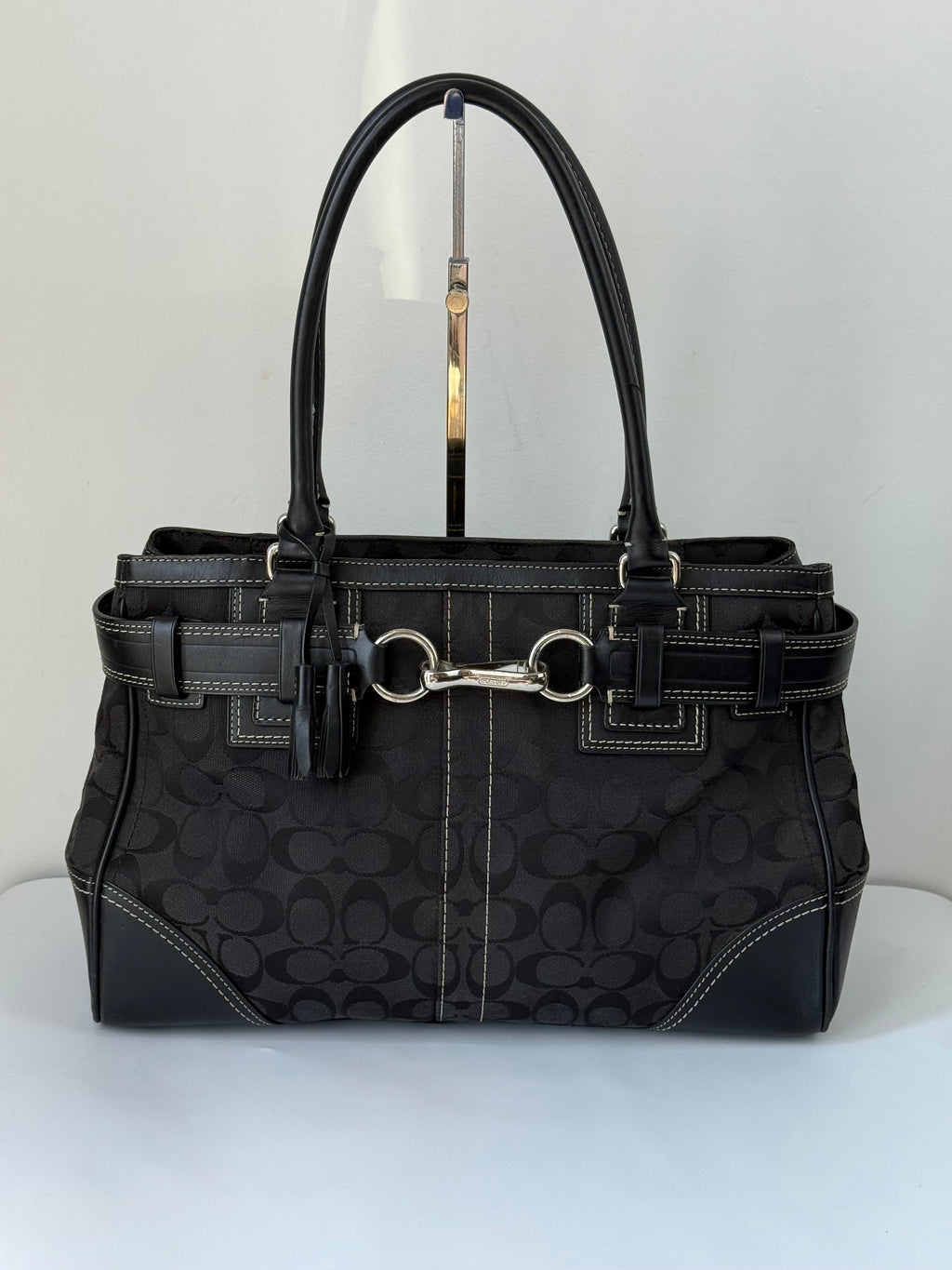 Vintage Coach Hampton Signature Tote Bag Black Coach Canvas HandBag 00s Y2K
