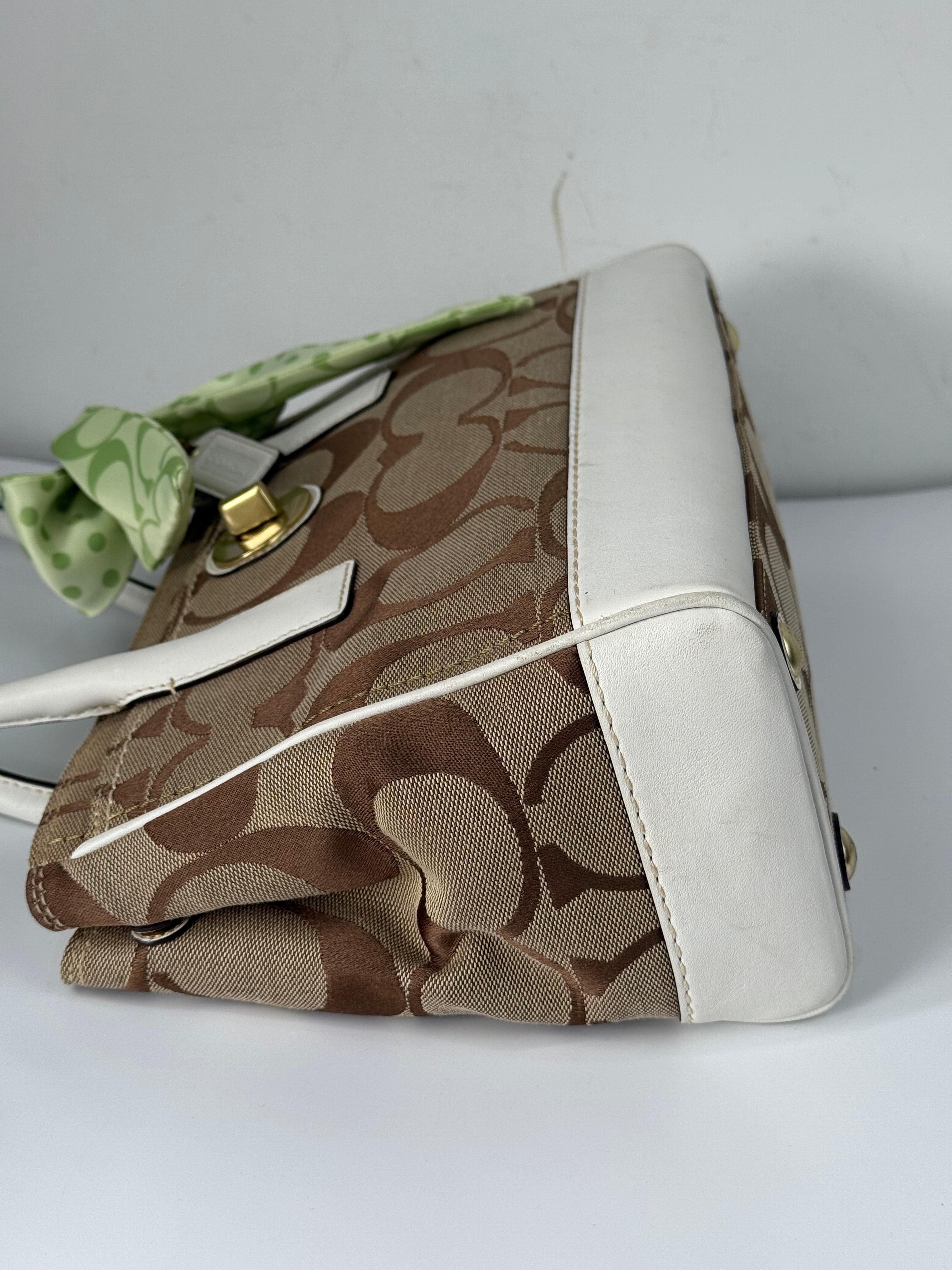 Vintage Coach Hampton Brown/White Tote Bag Coach Signature Y2K HandBag with Scarf