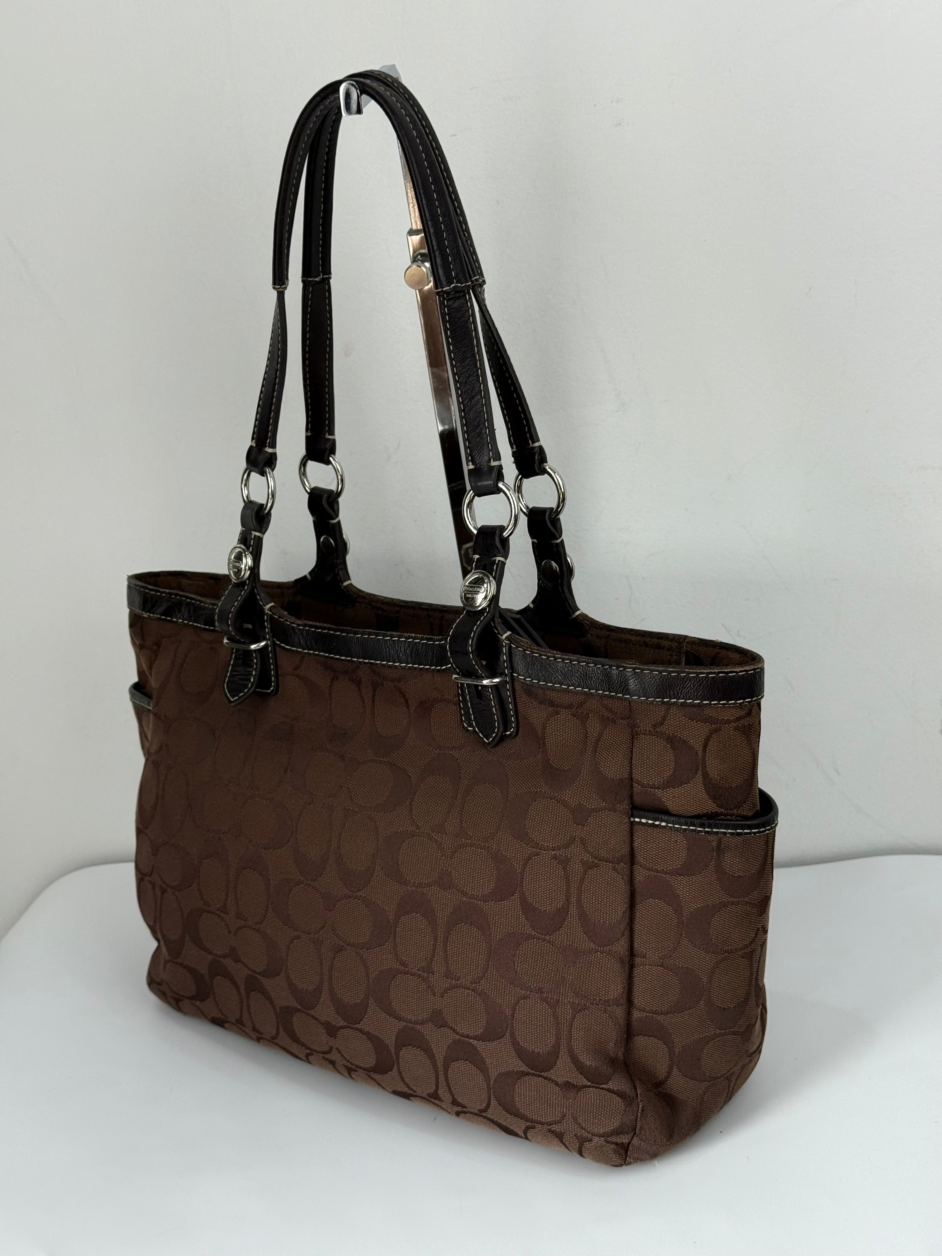Vintage Coach Gallery East West Tote Bag Coach Dark Brown Signature Y2K Handbag