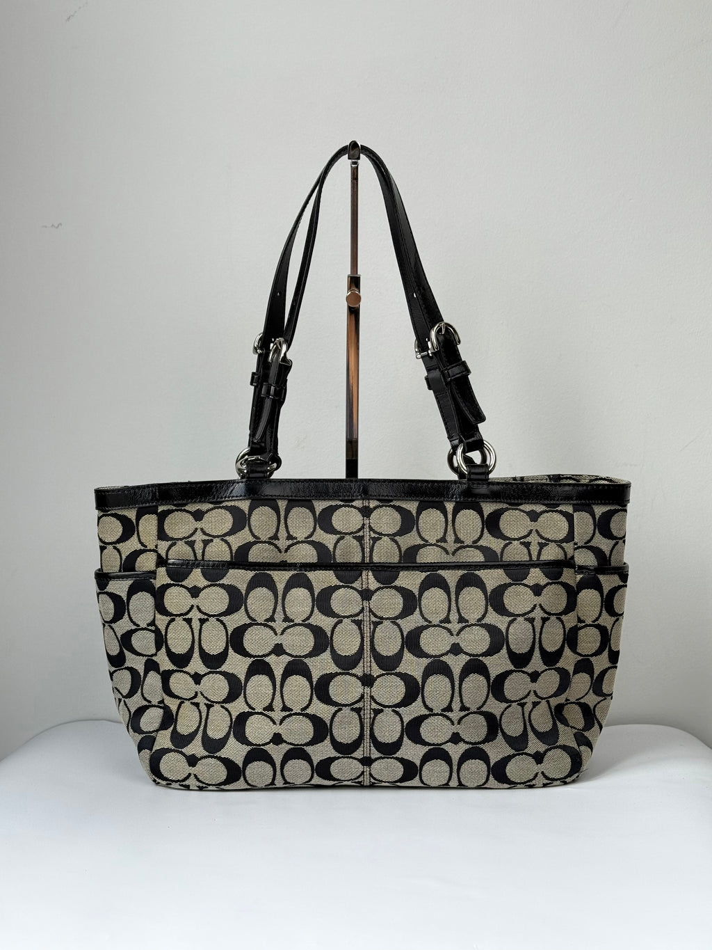 Vintage Coach Gallery Signature Tote Bag Grey & Black Coach Canvas Shoulder Bag 90s 00s Y2K