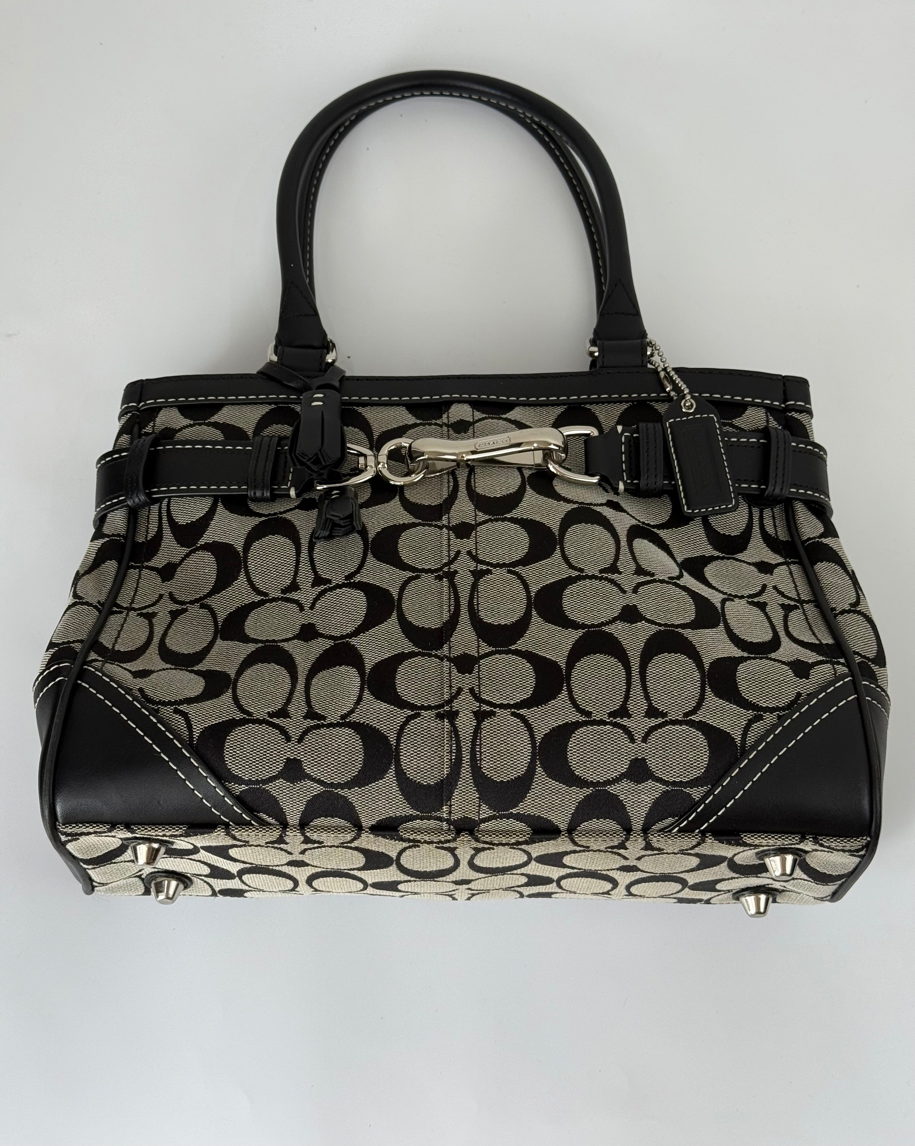 Vintage Coach Hampton Signature Tote Bag Coach Grey & Black Handbag 00s Y2K