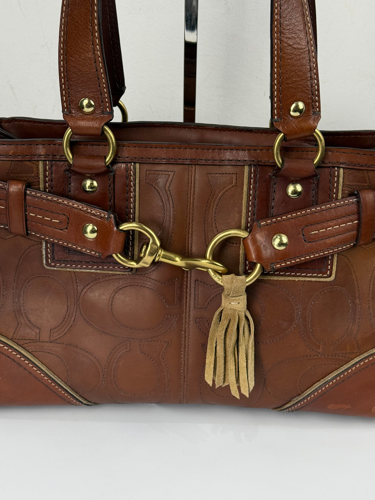Vintage Coach Brown Horsebit Clip Hampton Bag Coach Embossed Leather Handbag 00s Y2K
