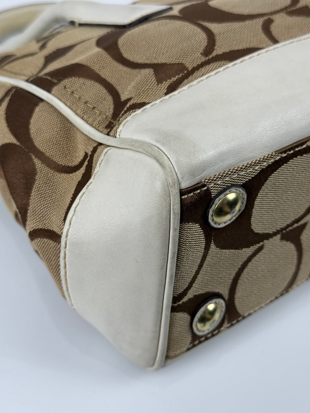 Vintage Coach Hampton Brown/White Tote Bag Coach Signature Y2K HandBag with Scarf