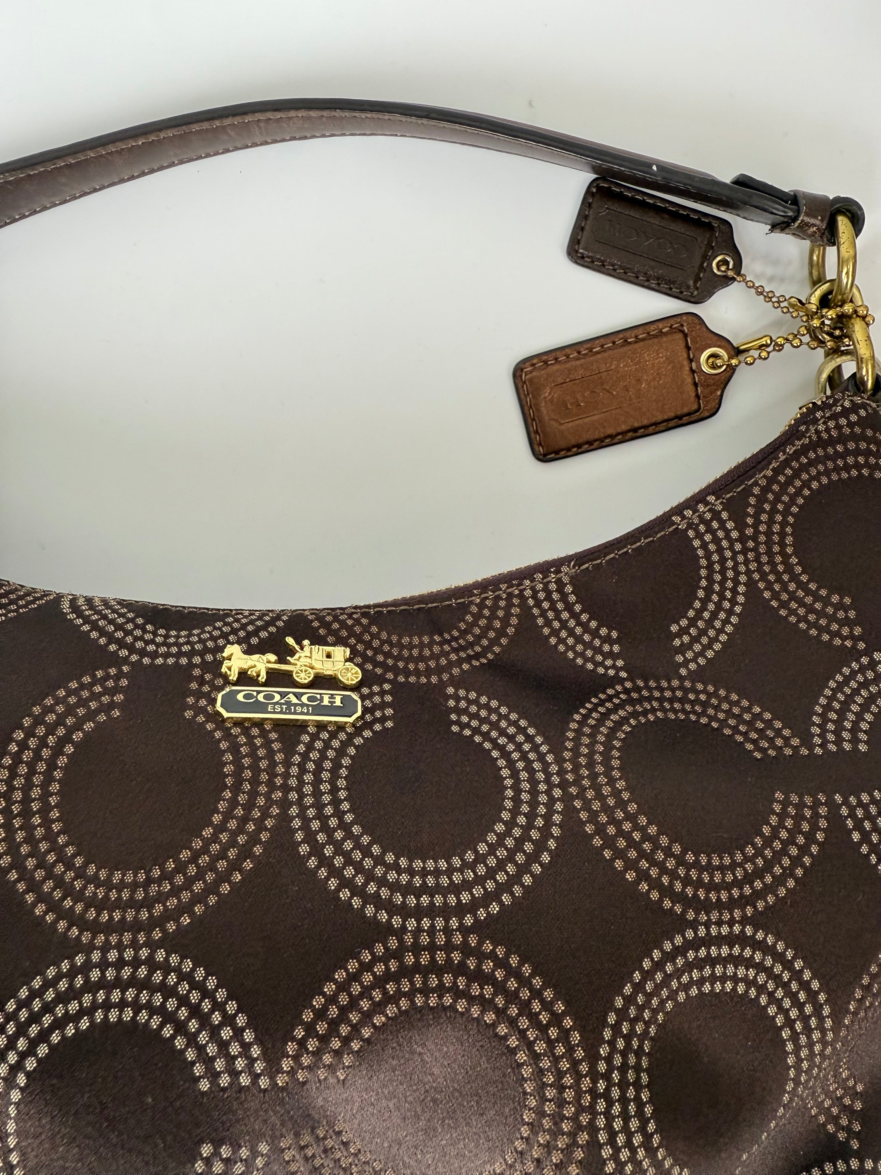 Vintage Coach Maddison Dotted Op-Art Convertible Hobo Bag Brown Signature Bag