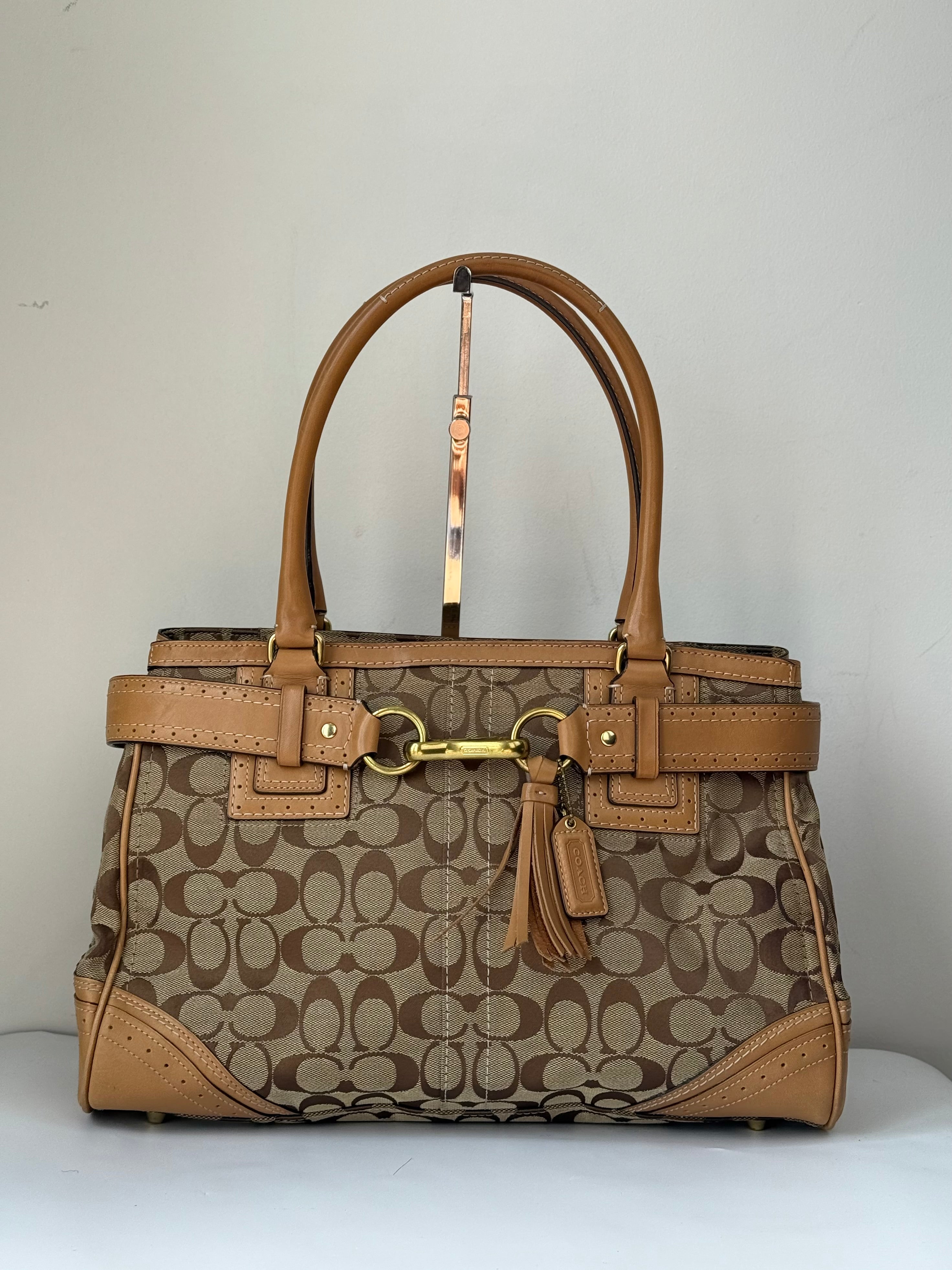 Vintage Coach Hampton Signature Tote Bag Brown & Beige Coach Canvas HandBag 00s Y2K