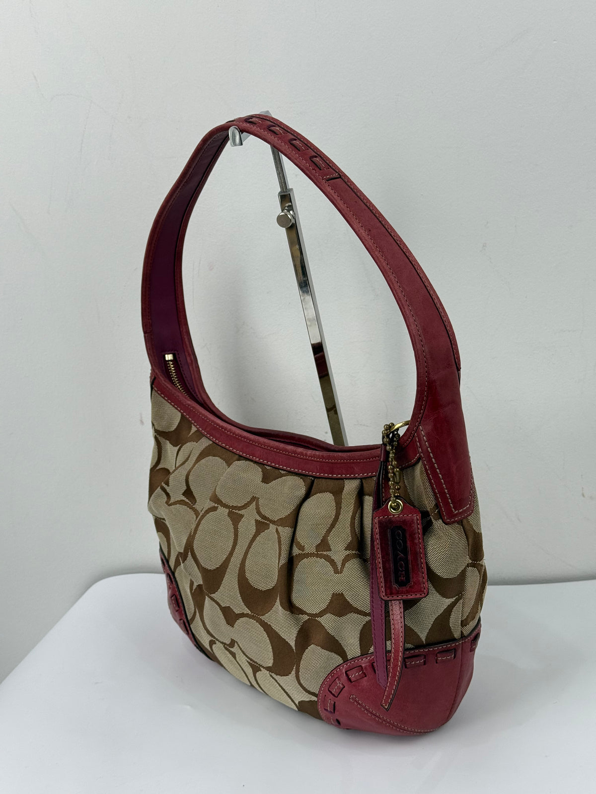 Vintage Coach Ergo Pleated Hobo Bag Coach Signature Bag With Magenta Pink Leather 00s Y2K