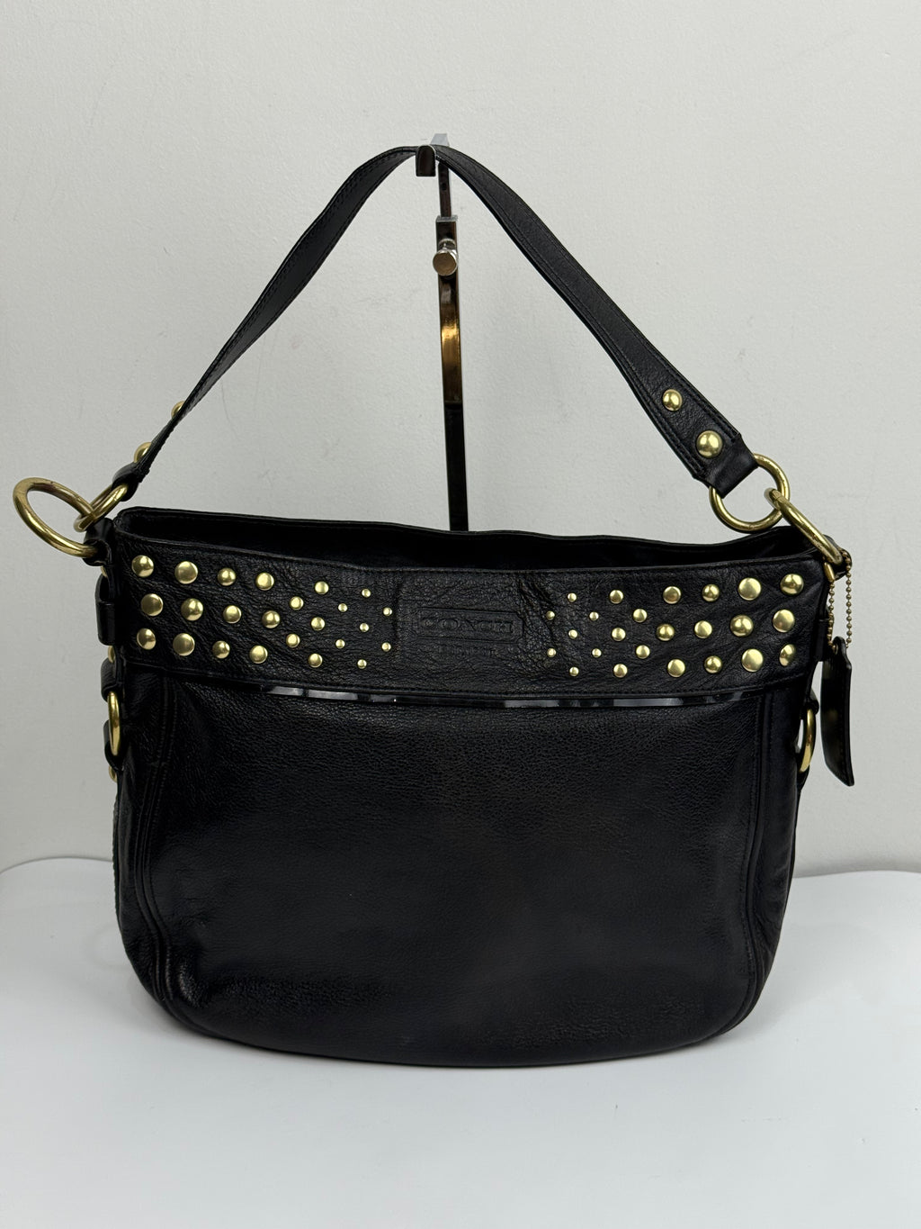 Vintage Coach Zoe Shoulder Hobo Bag Black Leather with Studded Bag 00s Y2K
