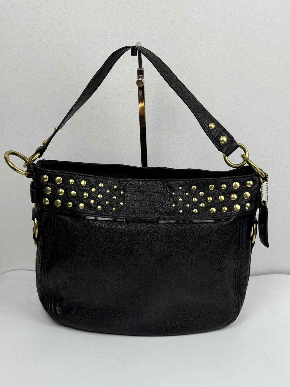 Vintage Coach Zoe Shoulder Hobo Bag Black Leather with Studded Bag 00s Y2K