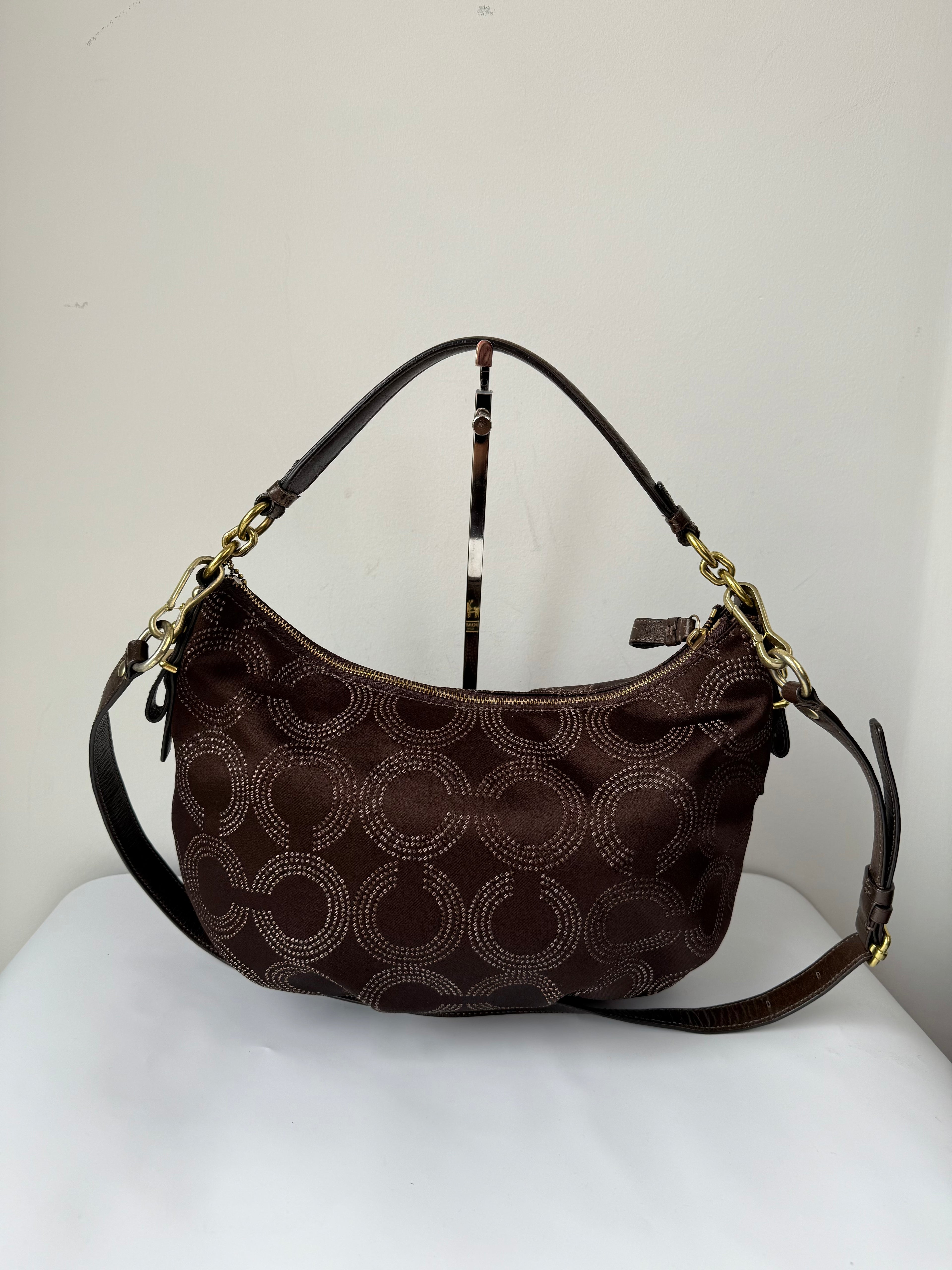 Vintage Coach Maddison Dotted Op-Art Convertible Hobo Bag Brown Signature Bag