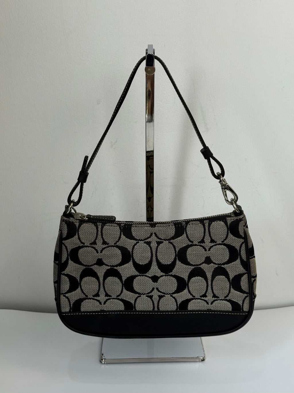 Vintage Coach Signature Demi Bag Coach Grey Black Canvas Small Handbag 00s Y2K