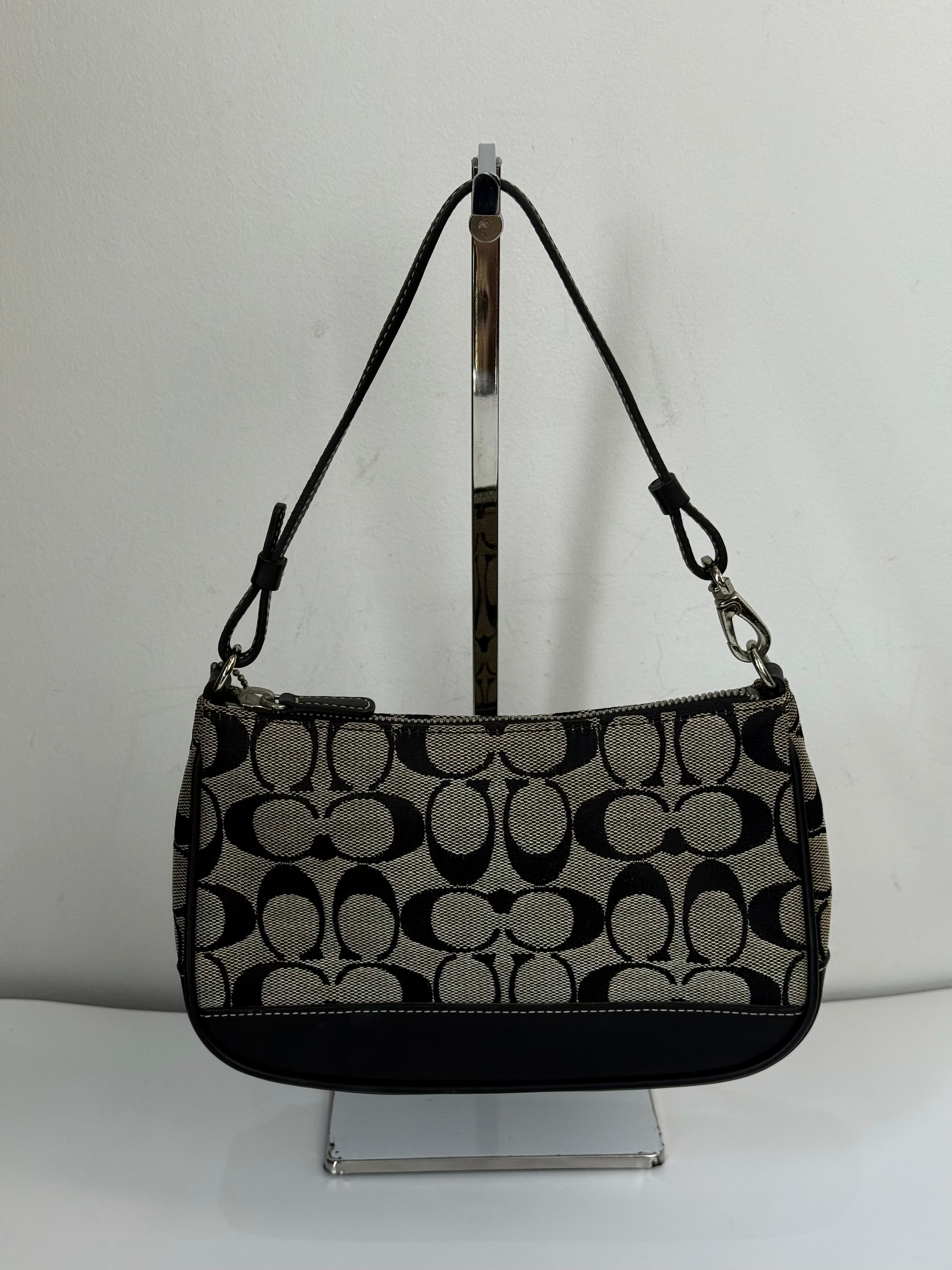 Vintage Coach Signature Demi Bag Coach Grey Black Canvas Small Handbag 00s Y2K