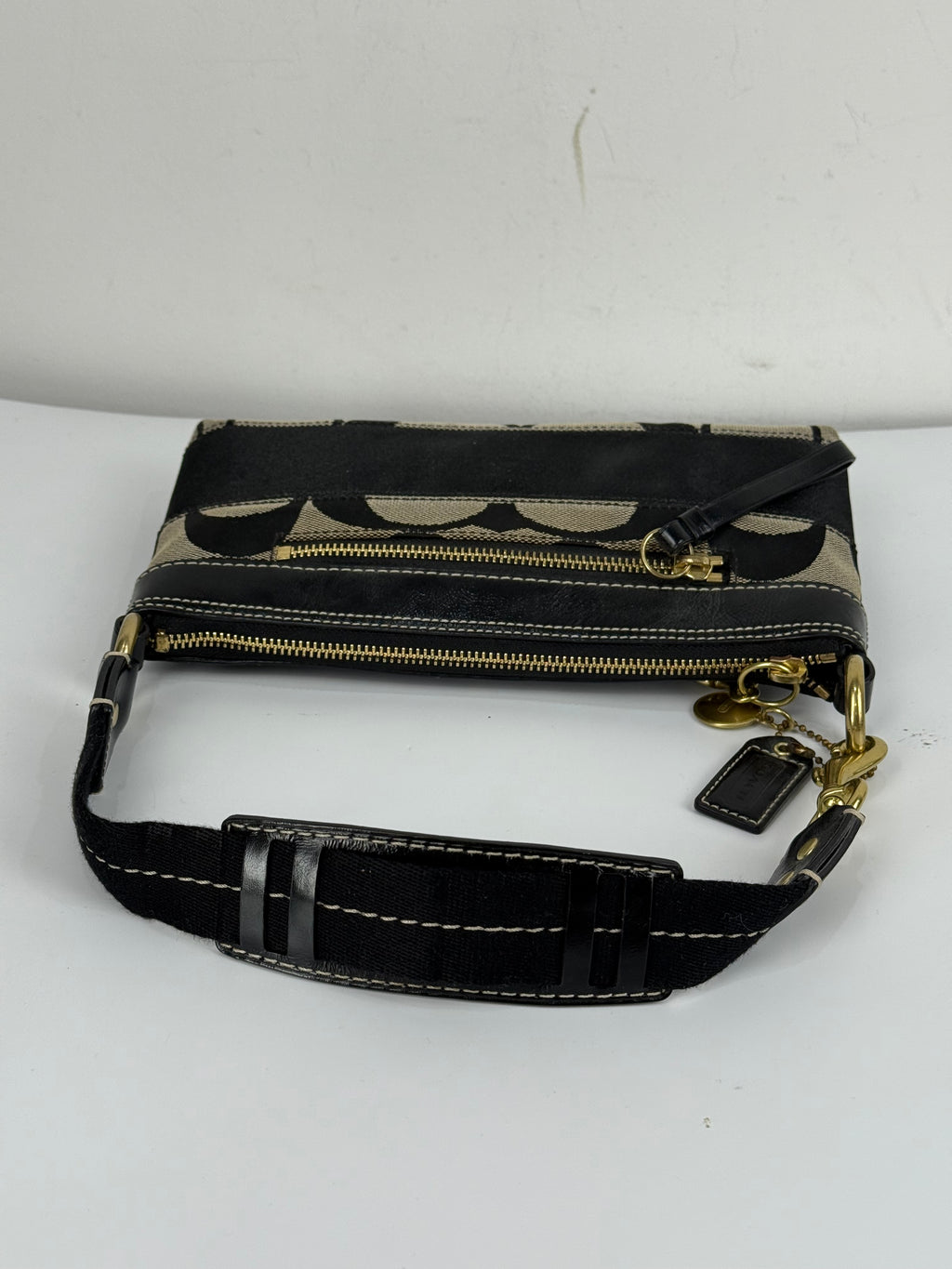Vintage Coach Signature Stripe Shoulder Bag Coach Black/Grey Y2K HandBag