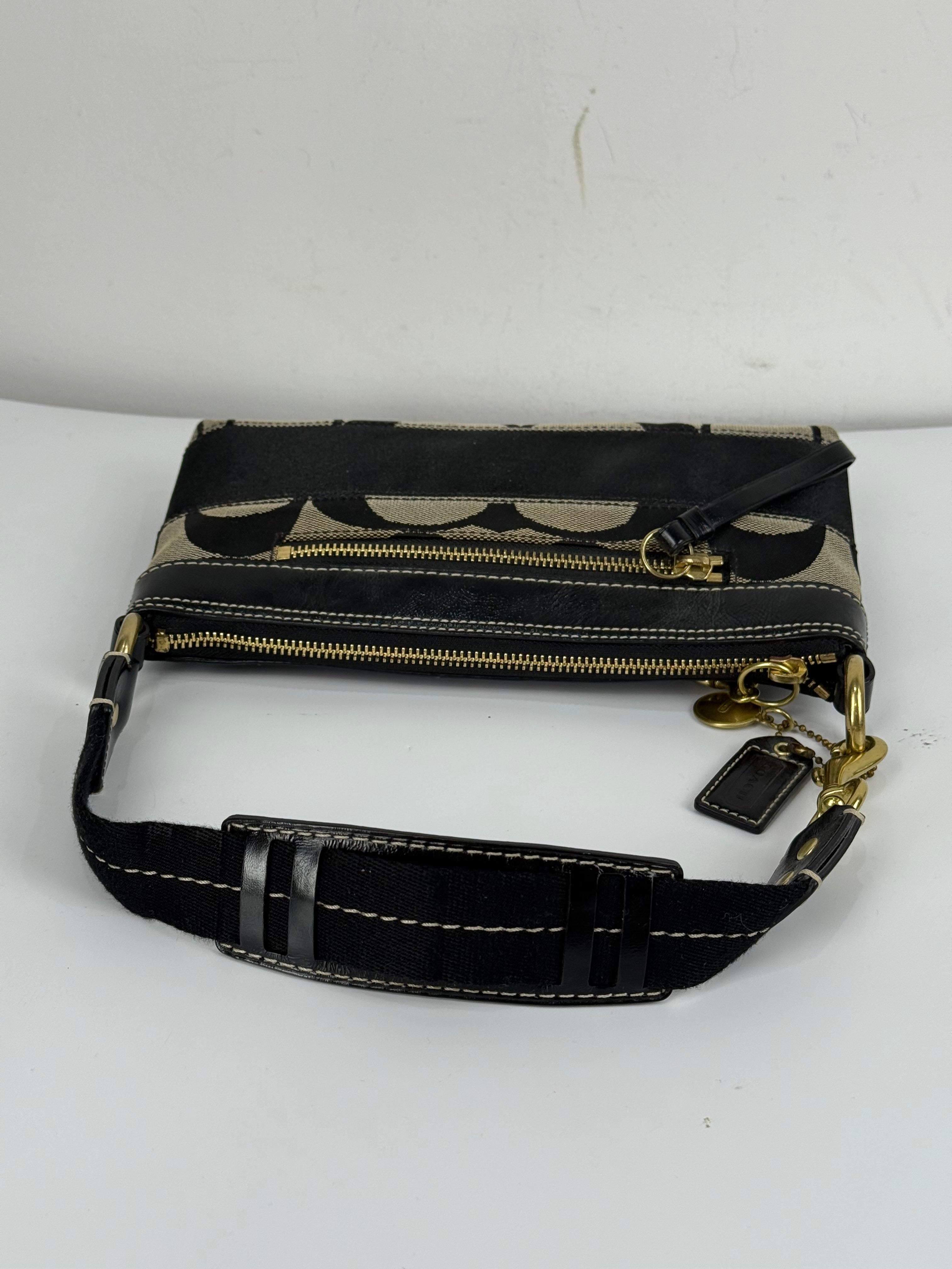 Vintage Coach Signature Stripe Shoulder Bag Coach Black/Grey Y2K HandBag