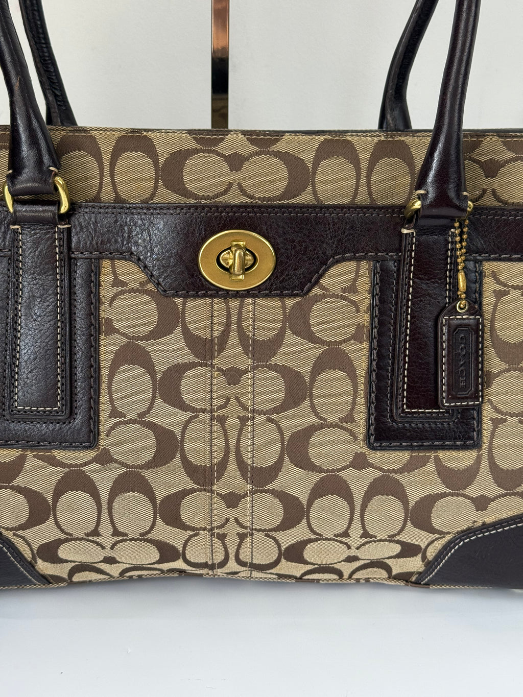 Vintage Coach Hampton Tote Bag Brown & Beige Signature Shoulder Bag 00s Y2K Handbag
