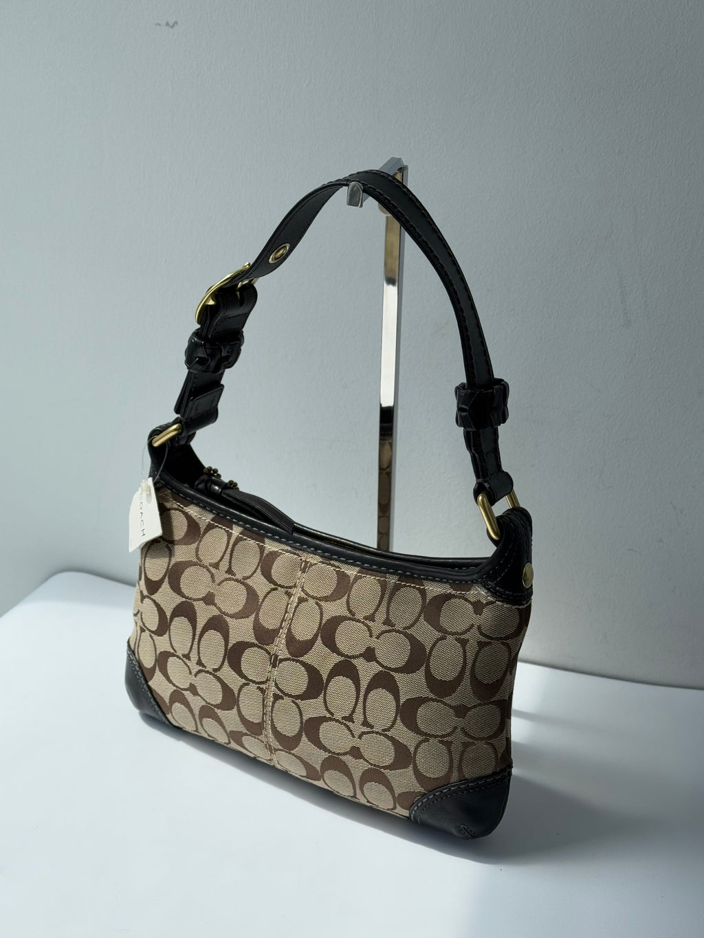 Vintage Coach Bleecker Hobo Signature Bag Brown & Beige Canvas Shoulder Bag 00s Y2K