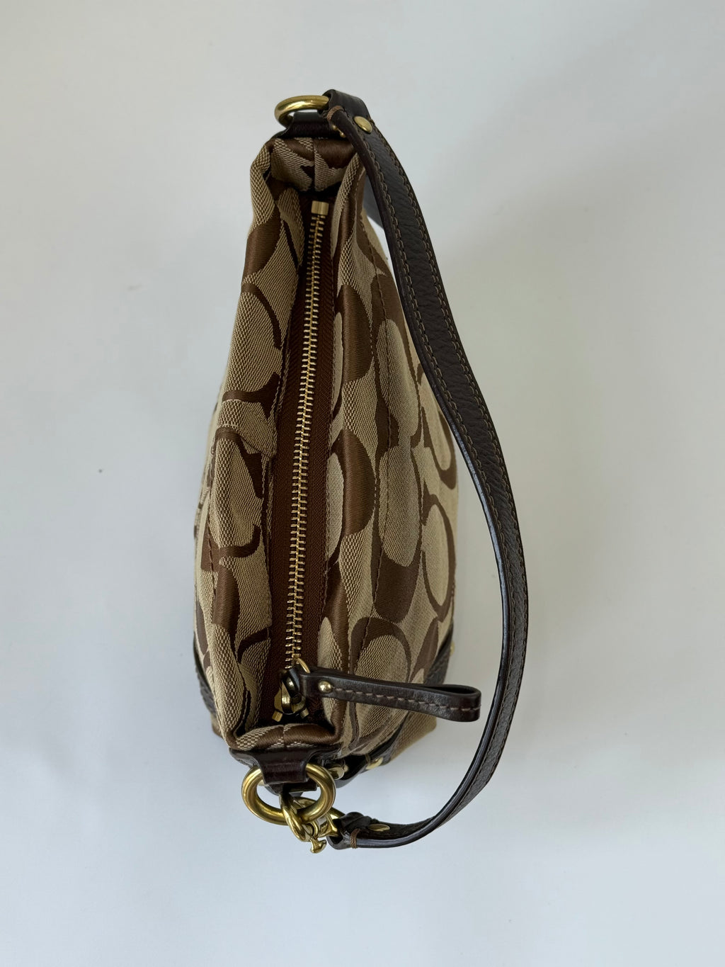 Vintage Coach Mini Carly Shoulder Bag Brown & Beige Signature Hobo Handbag 00s Y2K