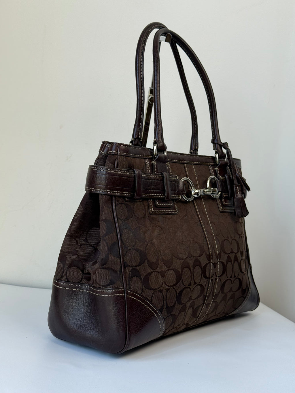 Vintage Coach Hampton Tote Bag Brown Coach Signature Monogram HandBag 00s Y2K Bag
