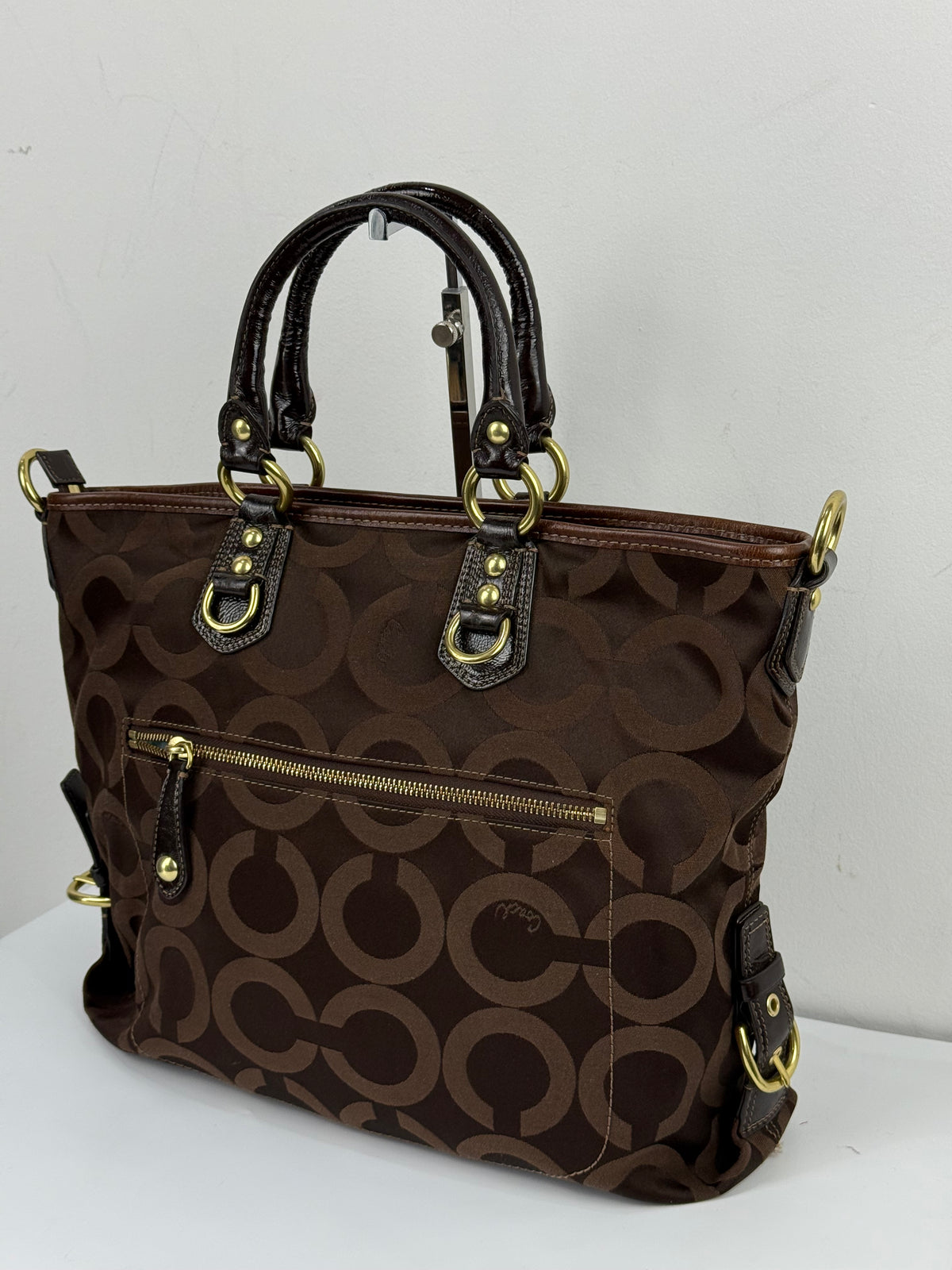 Vintage Coach Madison Op Art Julianne Tote Bag Brown Coach Signature Canvas Handbag 00s Y2K