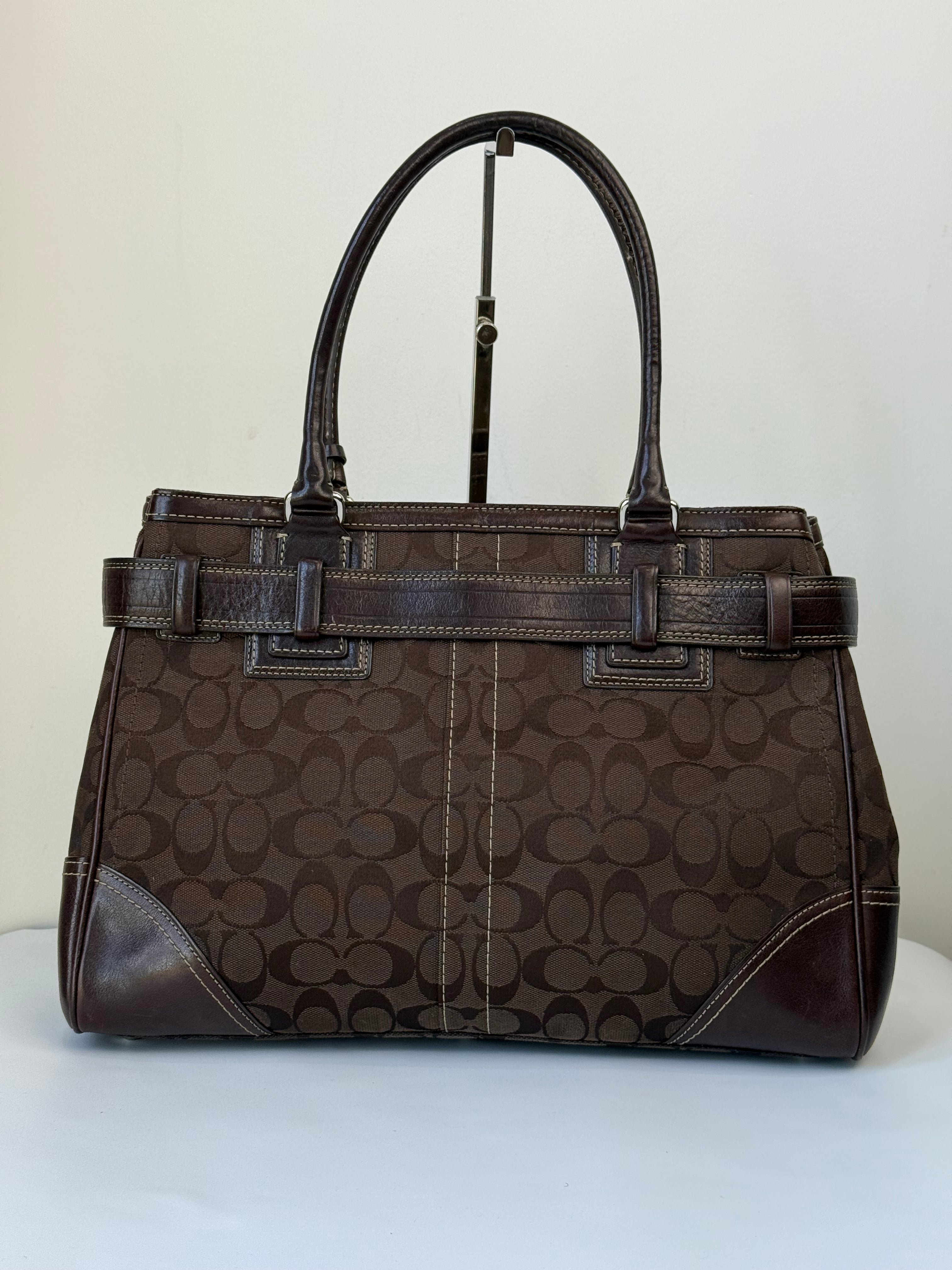 Vintage Coach Hampton Tote Bag Brown Coach Signature Monogram HandBag 00s Y2K Bag