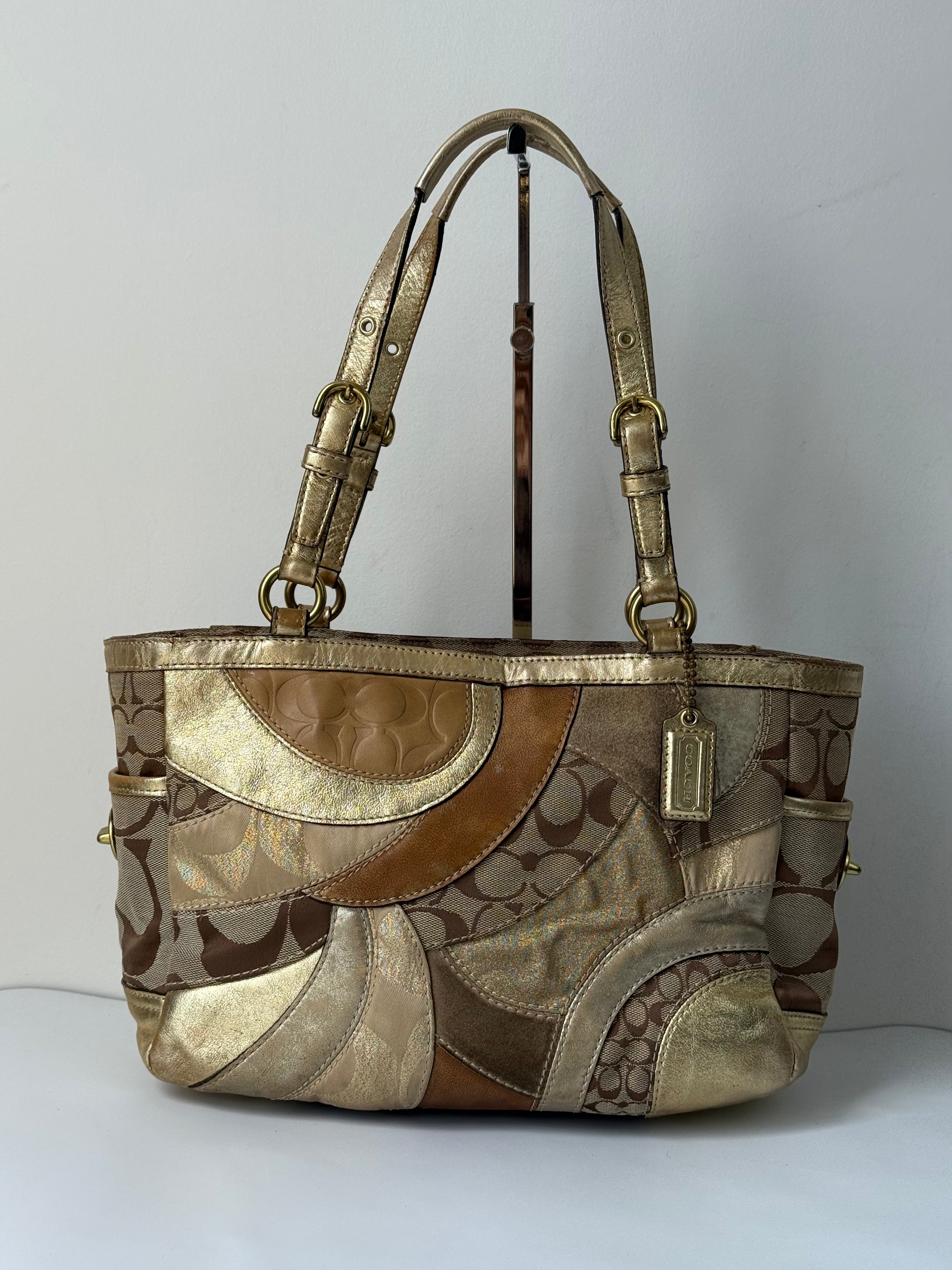 Vintage Coach Gold Multicolour Patchwork Tote Bag Coach Signature Handbag 00s Y2K