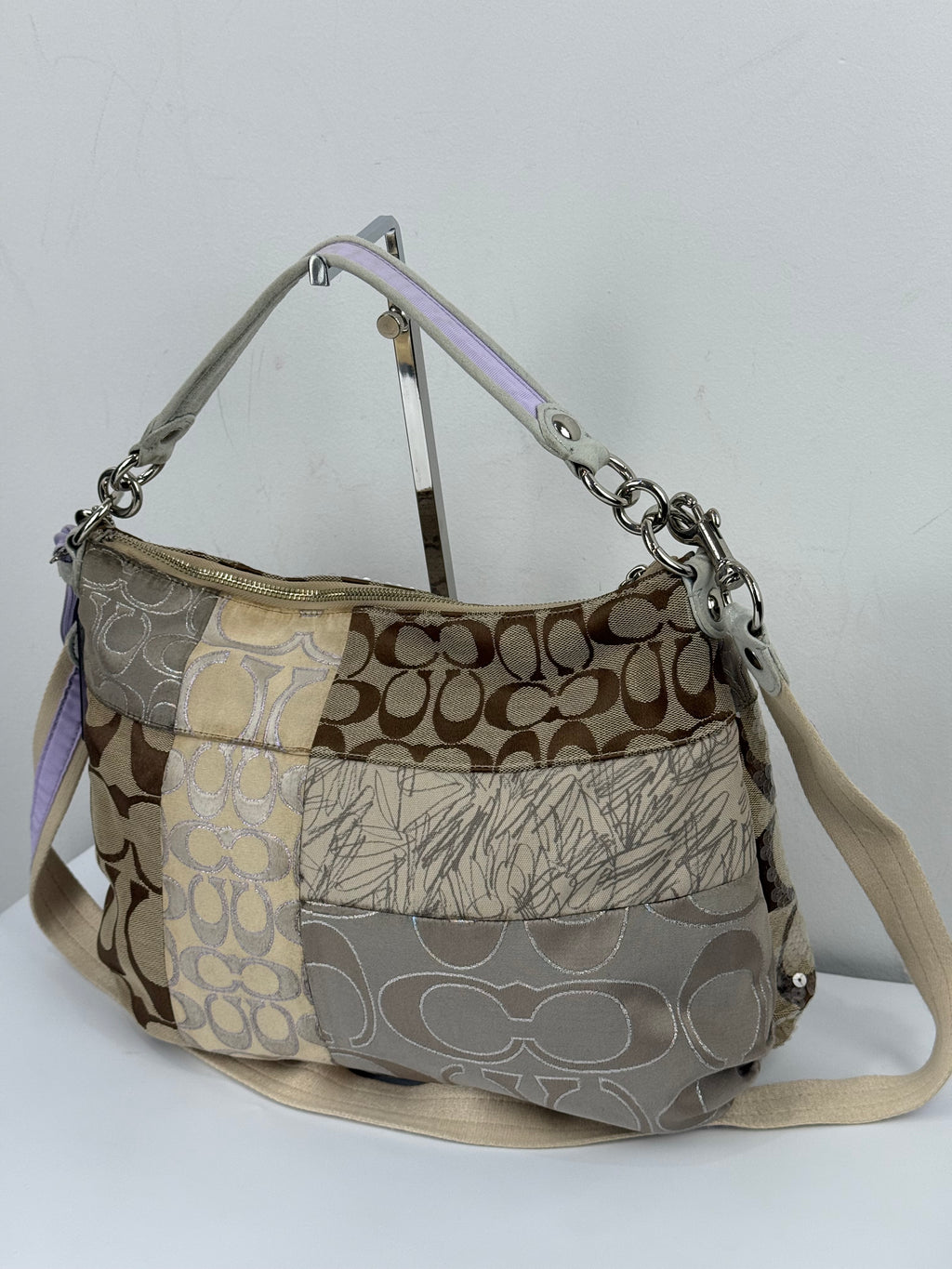Vintage Coach Poppy Sequin 2-way Shoulder Bag Coach Signature Patchwork Heart Design Handbag 00s Y2K