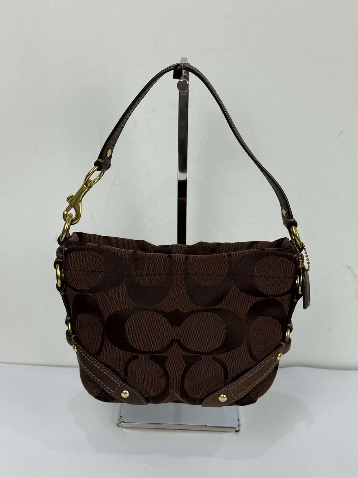 Vintage Coach Mini Carly Shoulder Bag Dark Brown Signature Handbag 00s Y2K