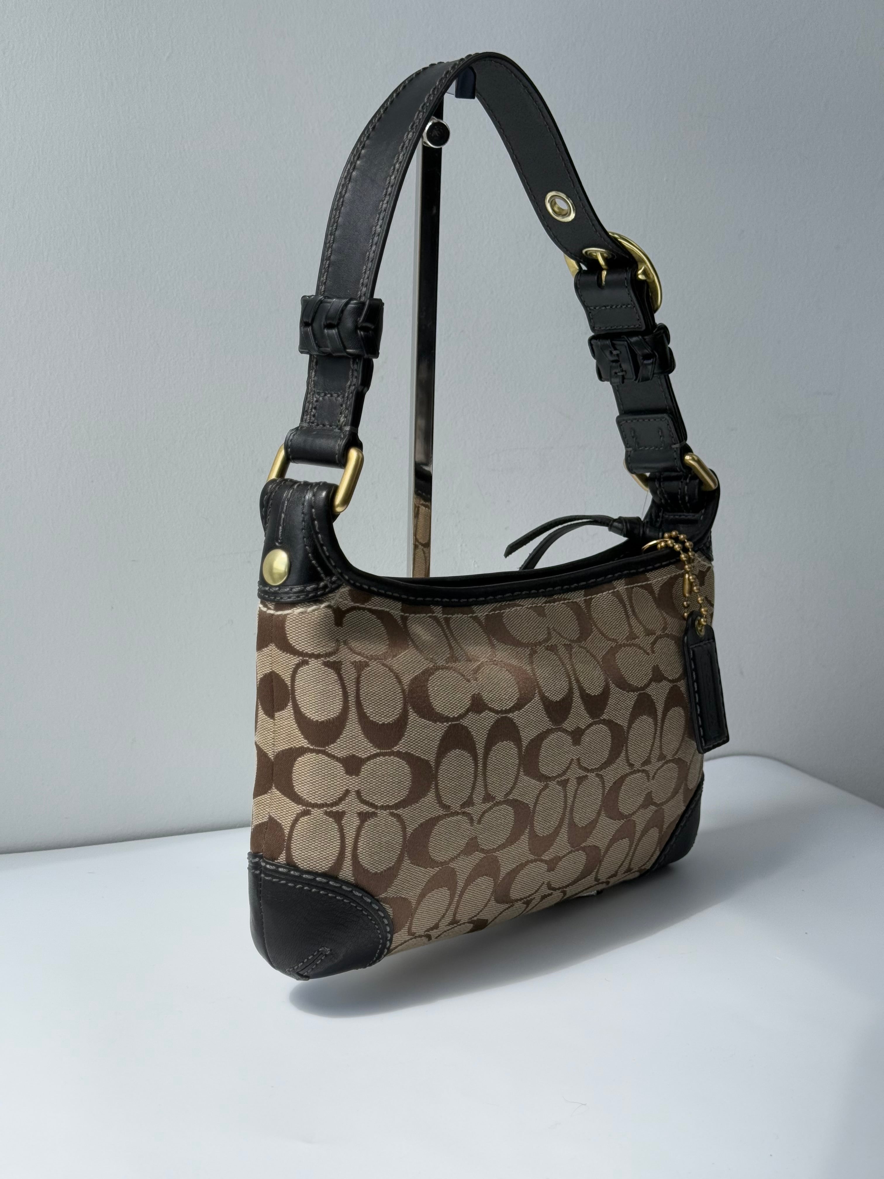 Vintage Coach Bleecker Hobo Signature Bag Brown & Beige Canvas Shoulder Bag 00s Y2K