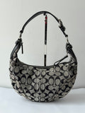 Vintage Coach Signature Hobo Bag Grey Black Canvas Leather Shoulder Bag 00s Y2K