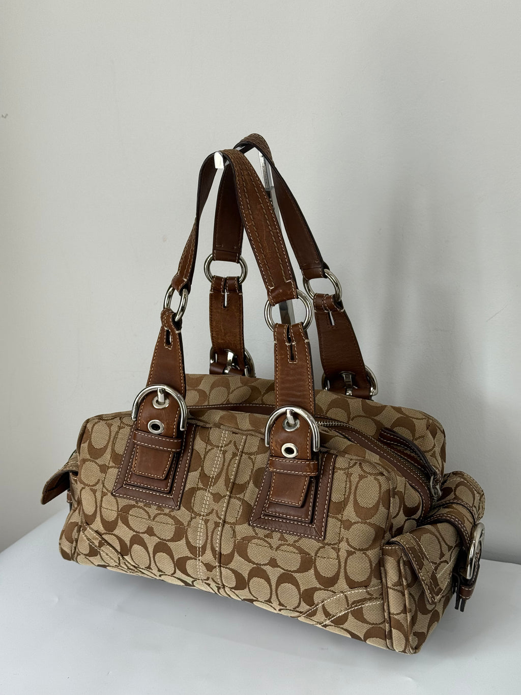 Rare Vintage Coach Dark Brown Boston Satchel Soho Mia Signature Shoulder Bag 00s Y2K
