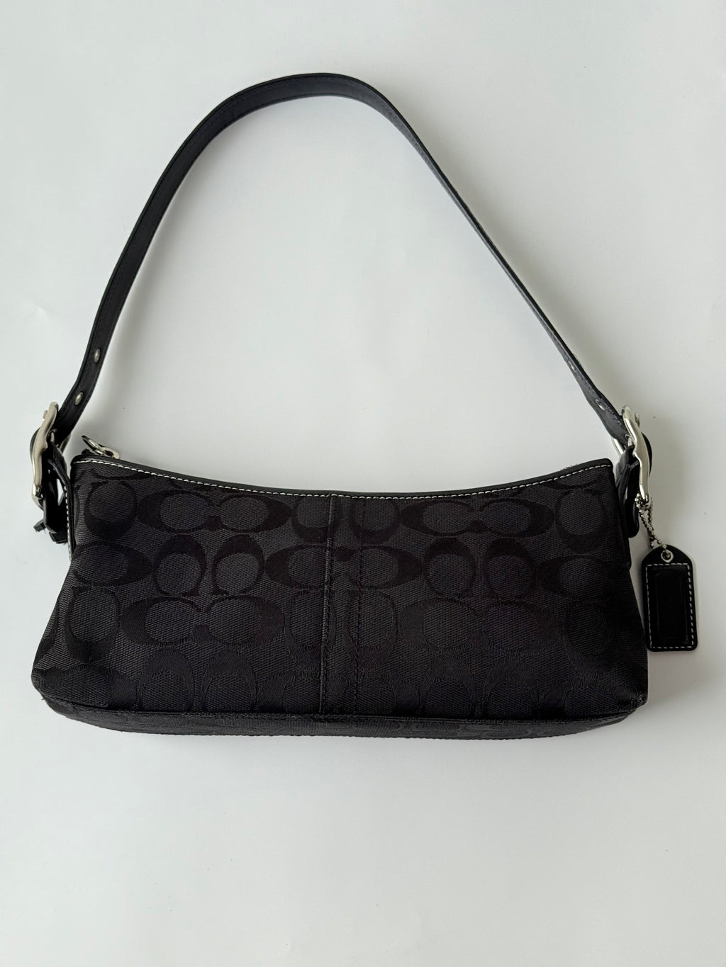 Vintage Coach Baguette East West Bag Black Signature Canvas Shoulder Bag Y2K