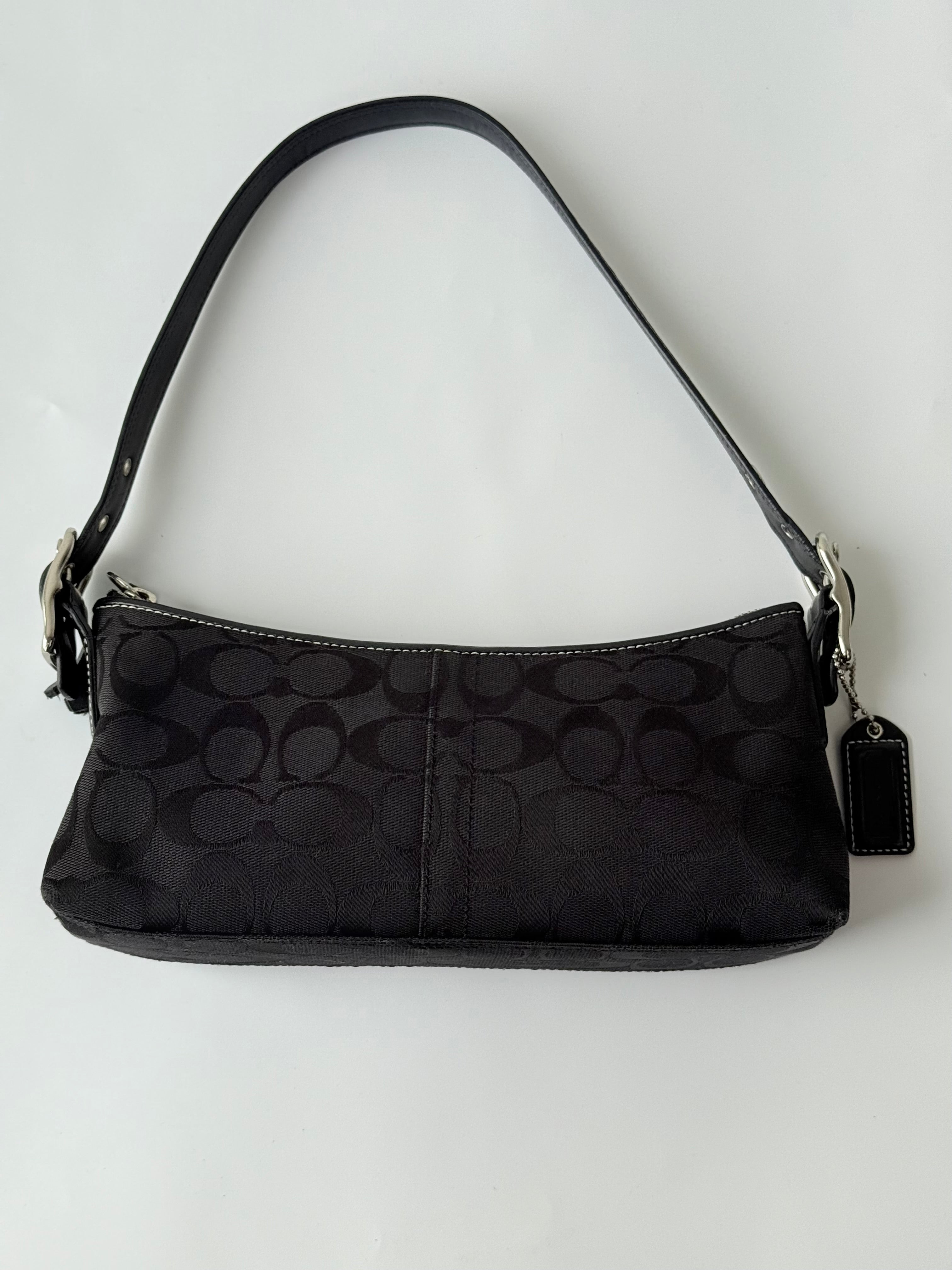 Vintage Coach Baguette East West Bag Black Signature Canvas Shoulder Bag Y2K