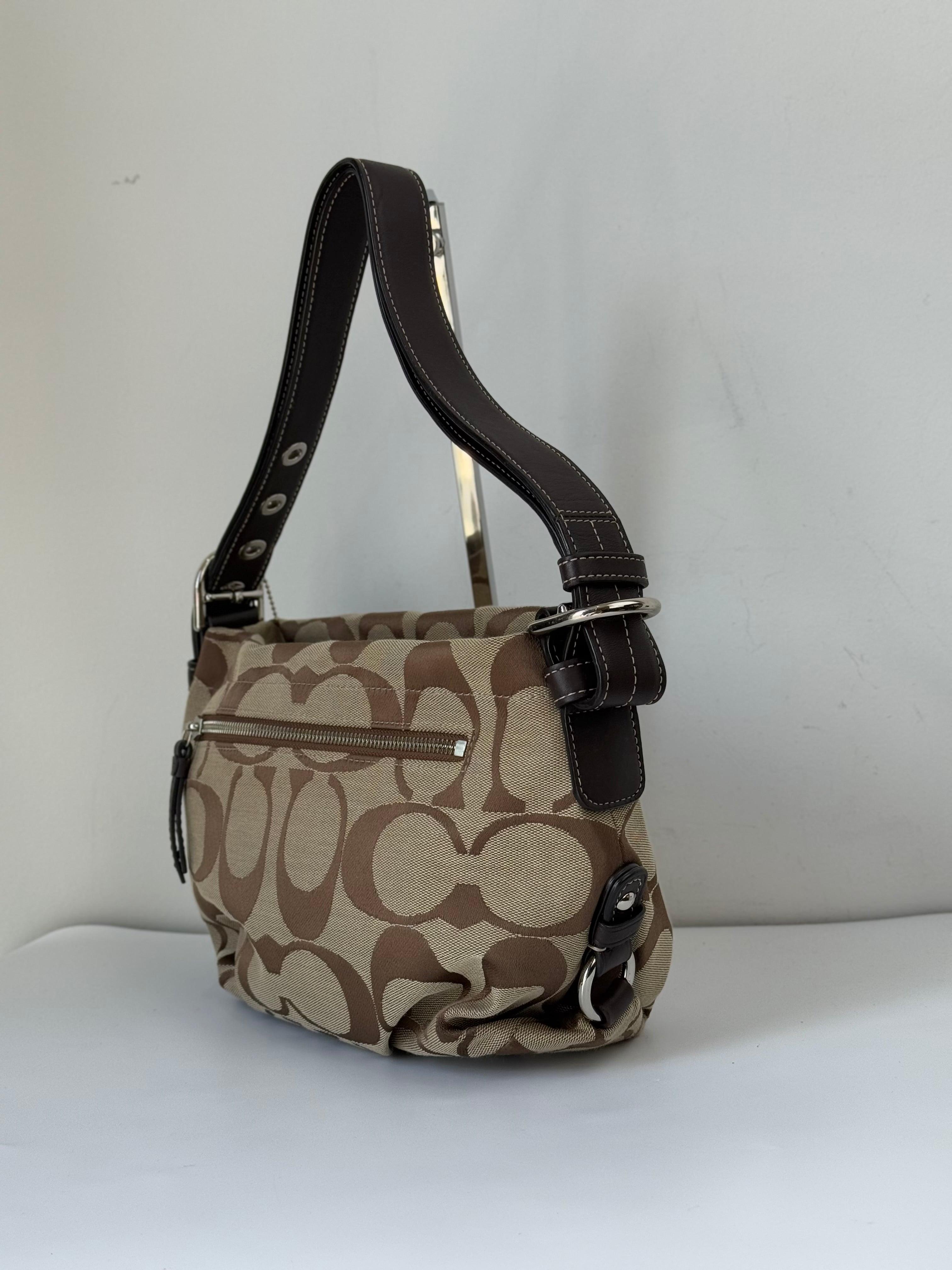 Vintage Coach Signature Duffle Bag Khaki Mahogany Signature Shoulder Bag 00s Y2K