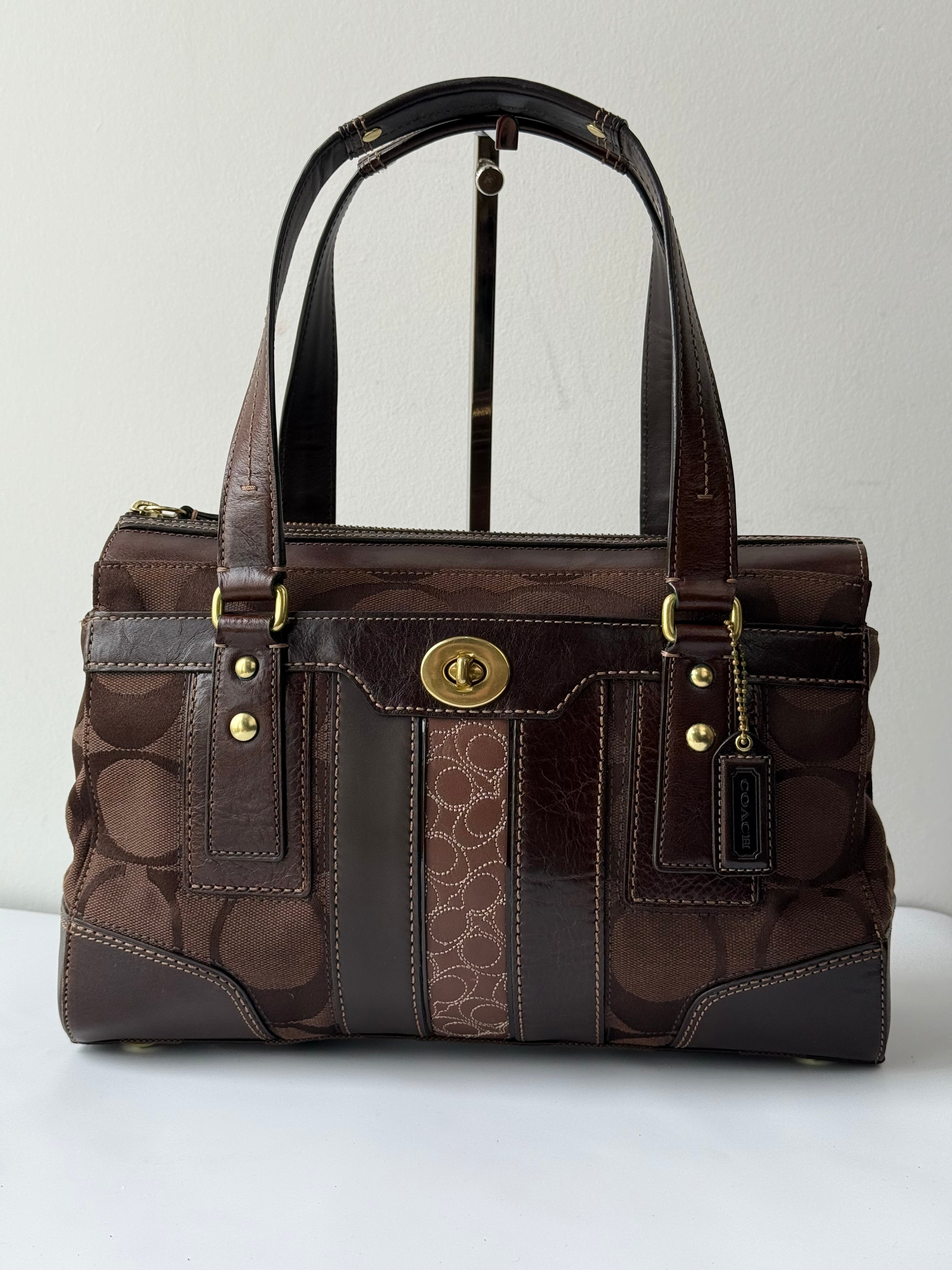 Coach Brown Hampton Satchel Bag Chestnut Leather Turnlock Tote HandBag 00s Y2K