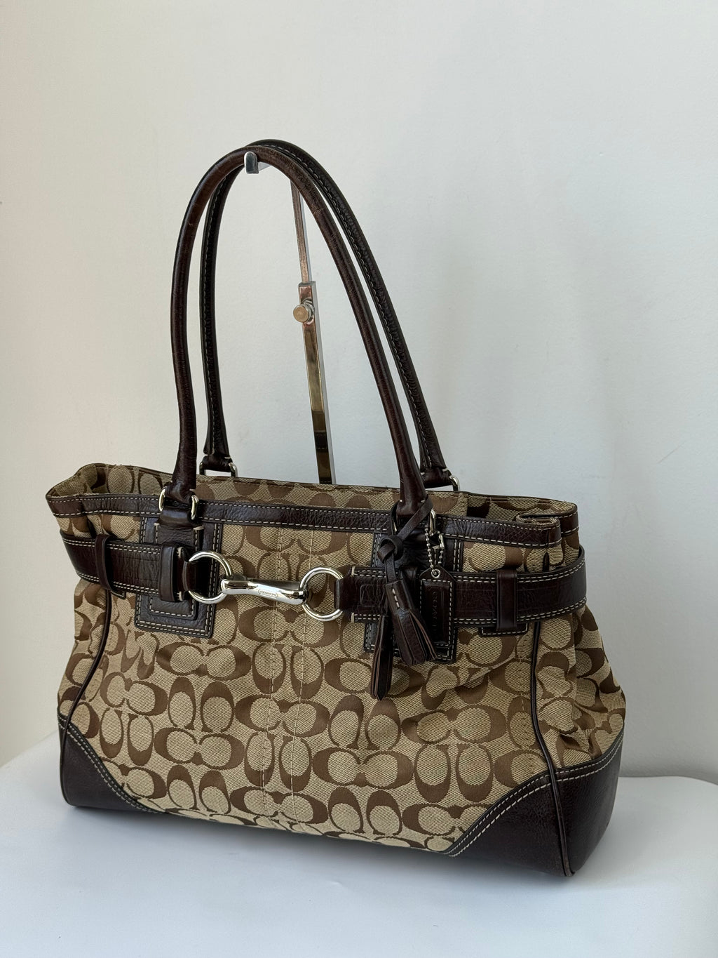 Vintage Coach Hampton Tote Bag Brown & Beige Signature Shoulder Bag 00s Y2K Handbag