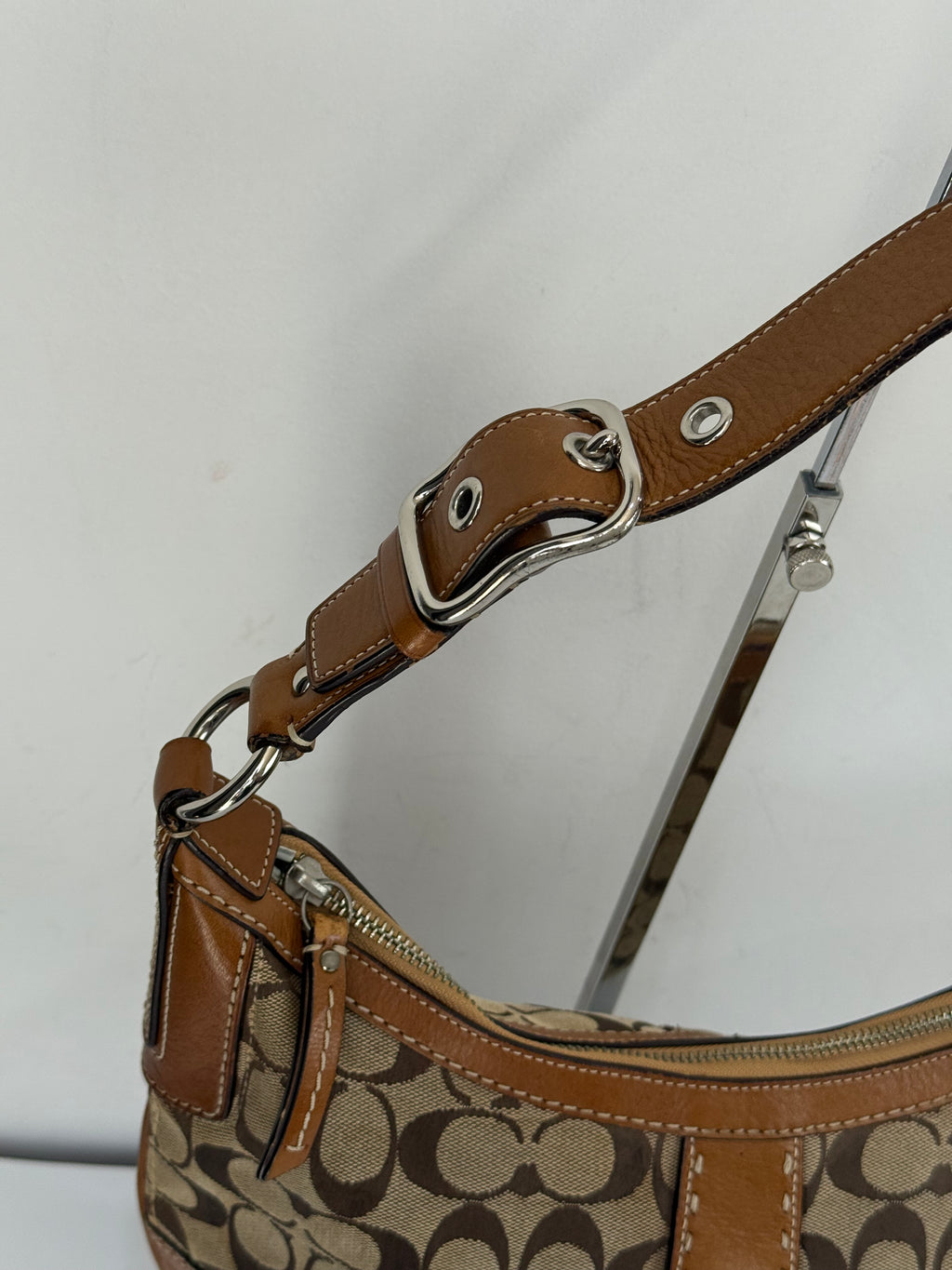 Vintage Coach Hampton Hobo Bag Brown and Tan Coach Signature Shoulder Bag 00s Y2K