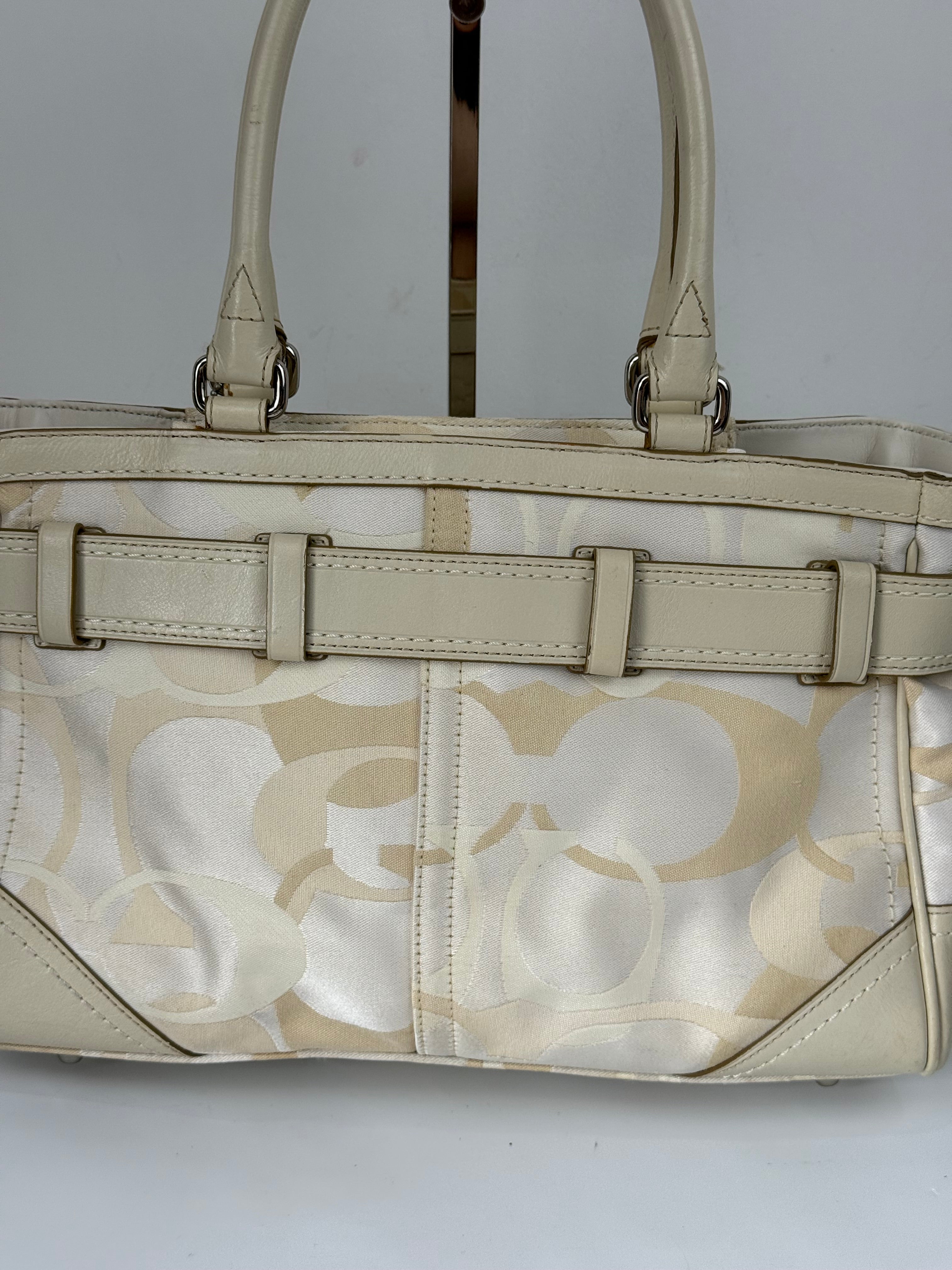 Vintage Coach Hampton Tote Bag Coach White/Tan Signature Y2K Handbag