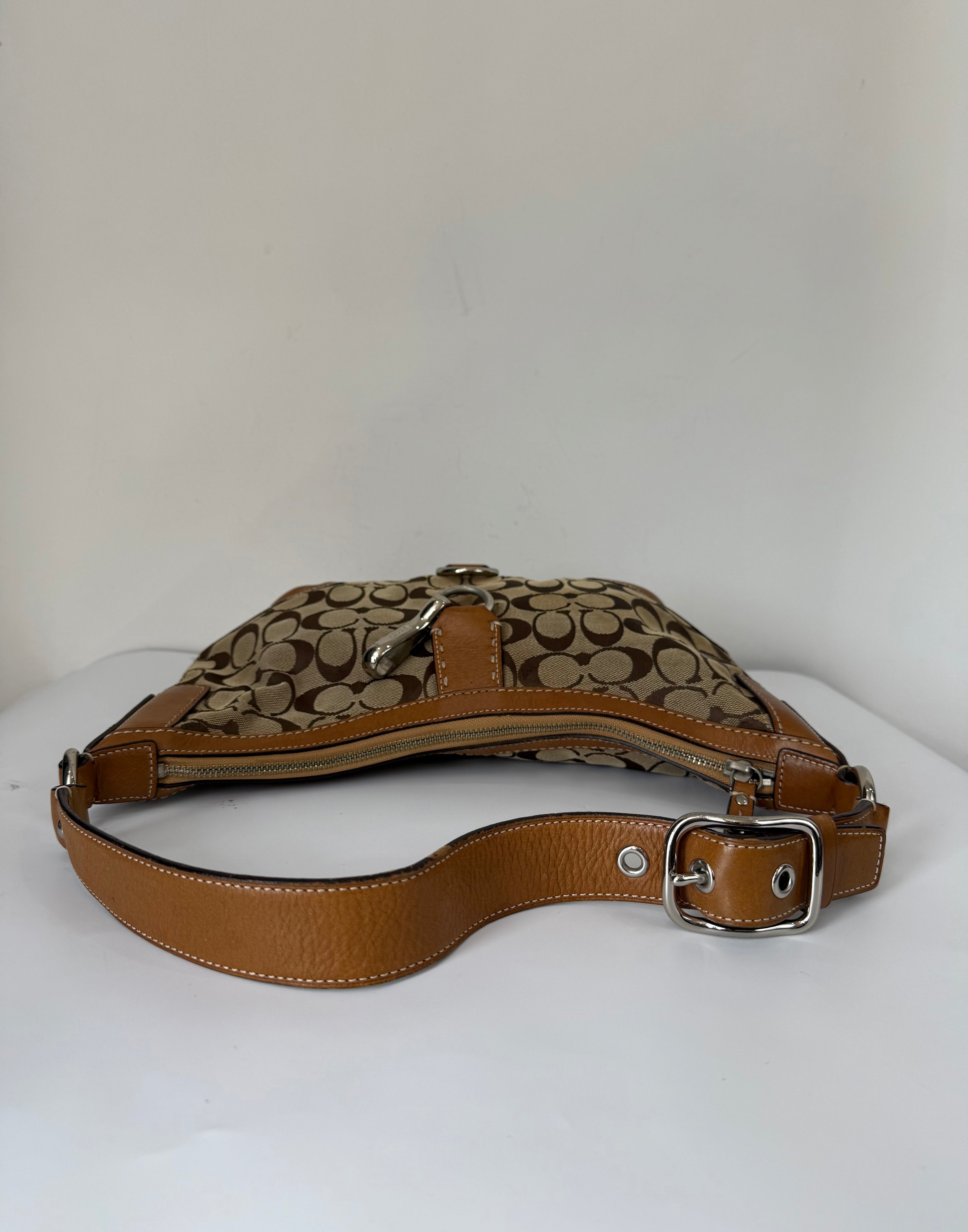Vintage Coach Hampton Hobo Bag Brown and Tan Coach Signature Shoulder Bag 00s Y2K