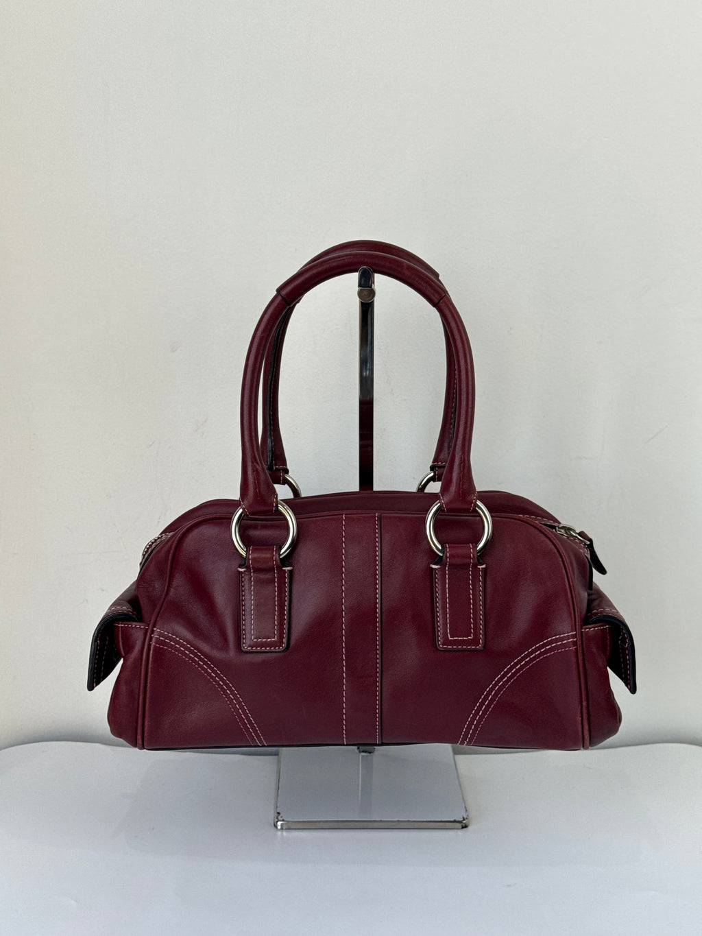 Vintage Coach Soho Mini Boston Bag Burgundy Bordeaux Leather Handbag 00s Y2K