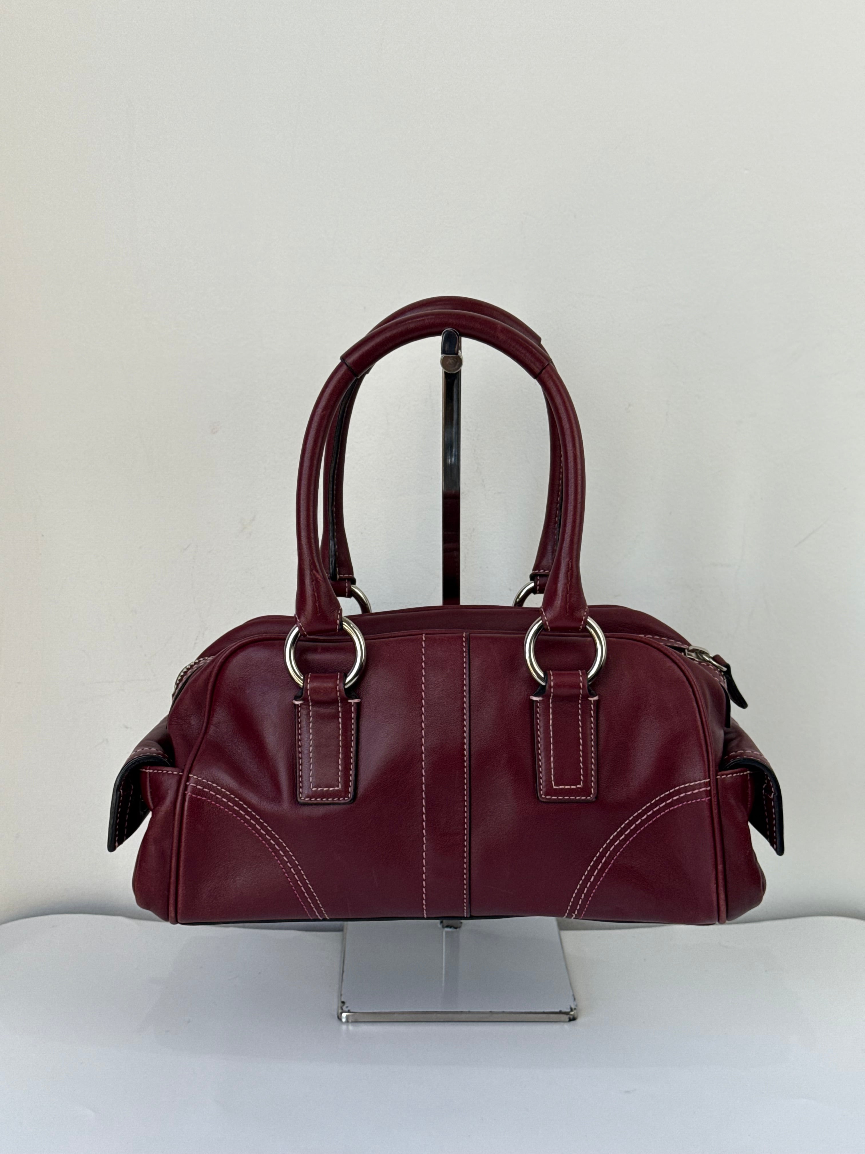 Vintage Coach Soho Mini Boston Bag Burgundy Bordeaux Leather Handbag 00s Y2K