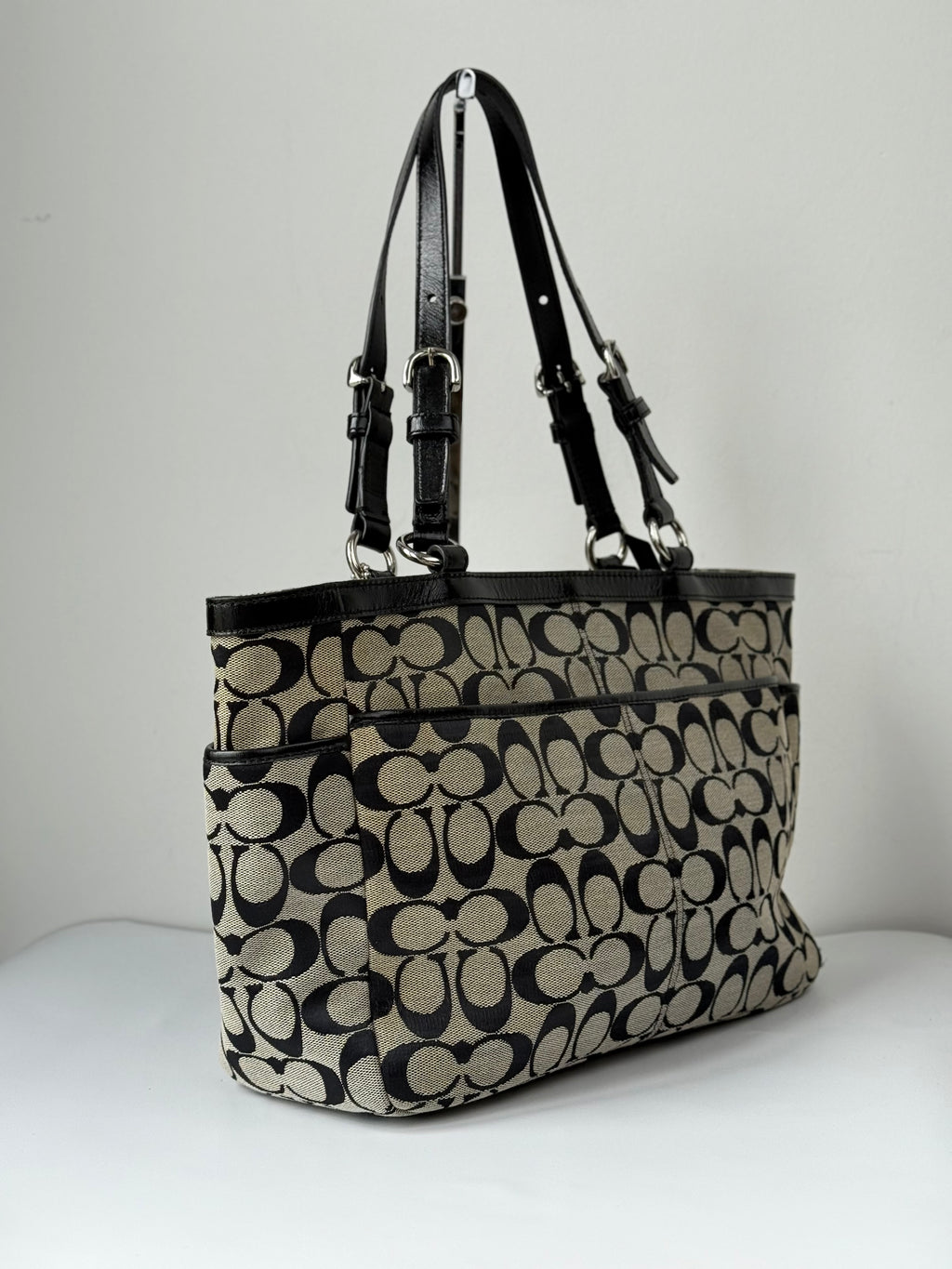 Vintage Coach Gallery Signature Tote Bag Grey & Black Coach Canvas Shoulder Bag 90s 00s Y2K