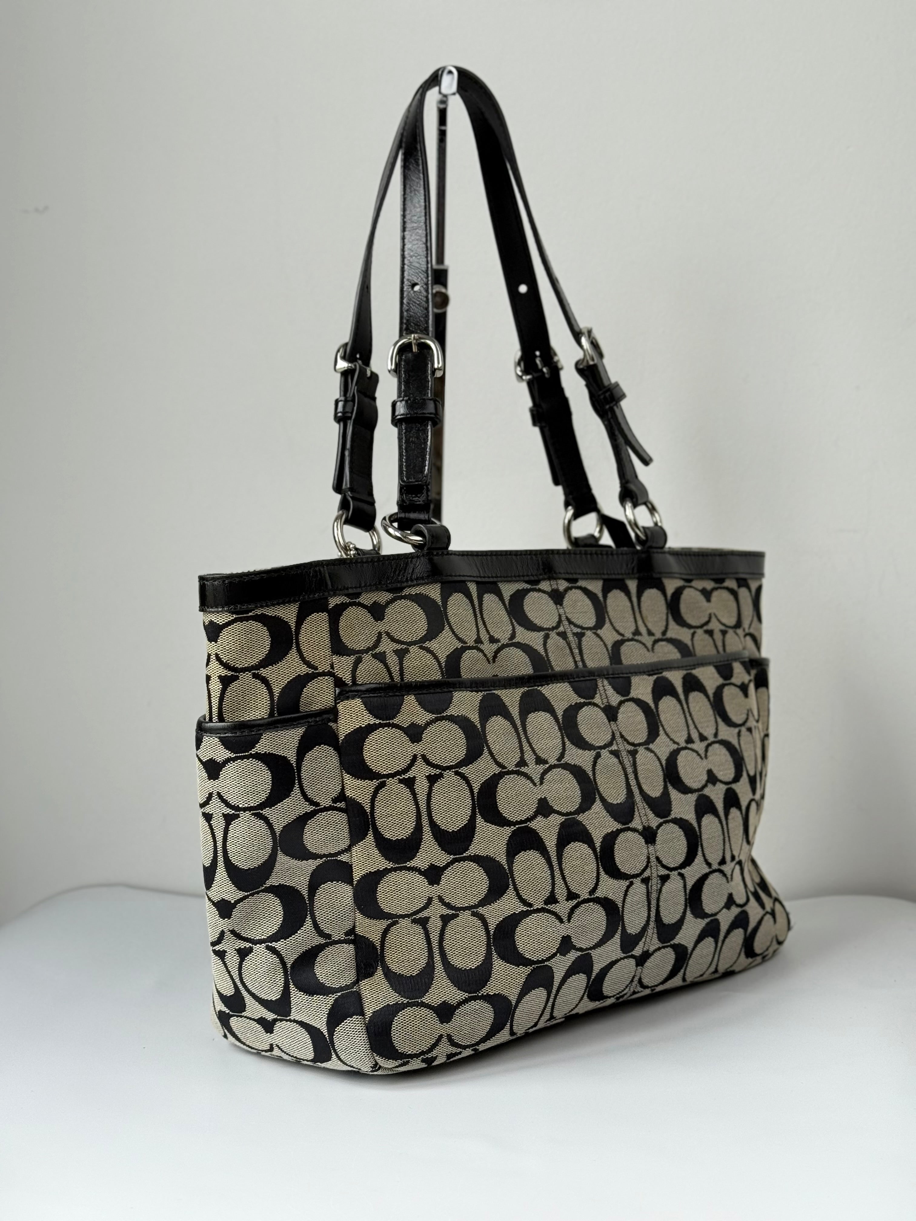 Vintage Coach Gallery Signature Tote Bag Grey & Black Coach Canvas Shoulder Bag 90s 00s Y2K