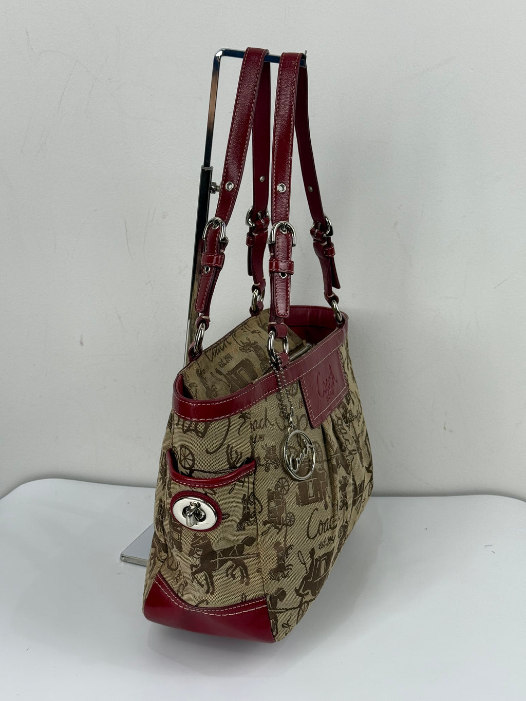 Vintage Coach Horse & Carriage Tote Bag Coach Red Patent Leather Trim Shoulder Bag 00s Y2K