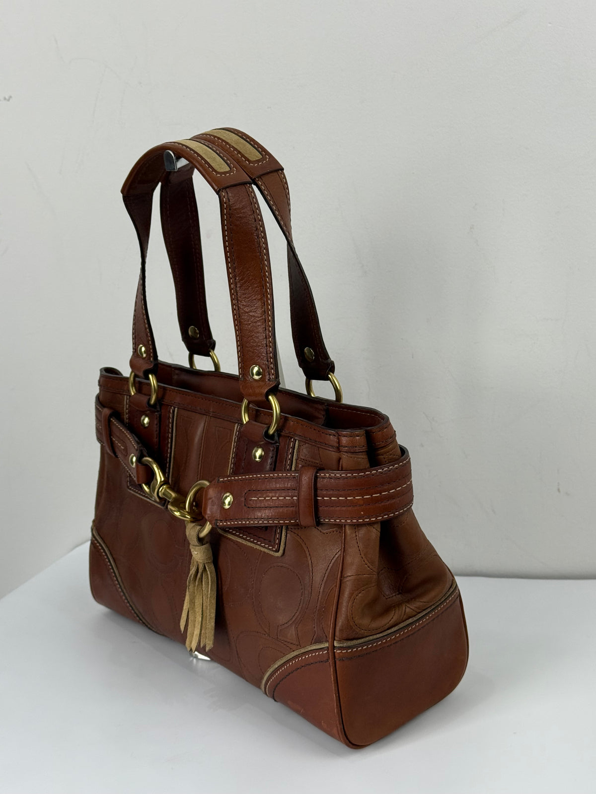 Vintage Coach Brown Horsebit Clip Hampton Bag Coach Embossed Leather Handbag 00s Y2K