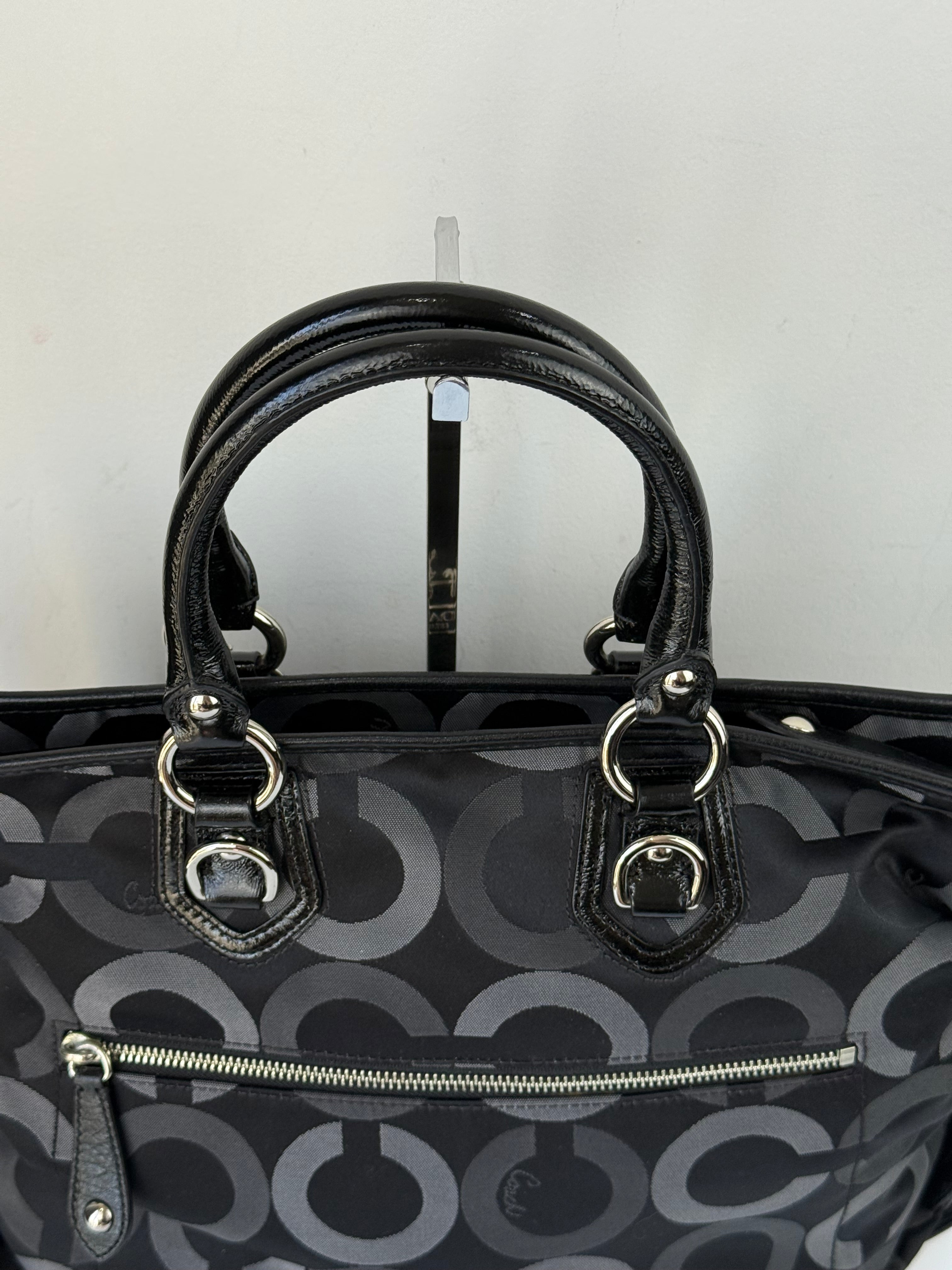 Vintage Coach Maddison Op Art Satchel Bag Black Signature Canvas Handbag 00s Y2K