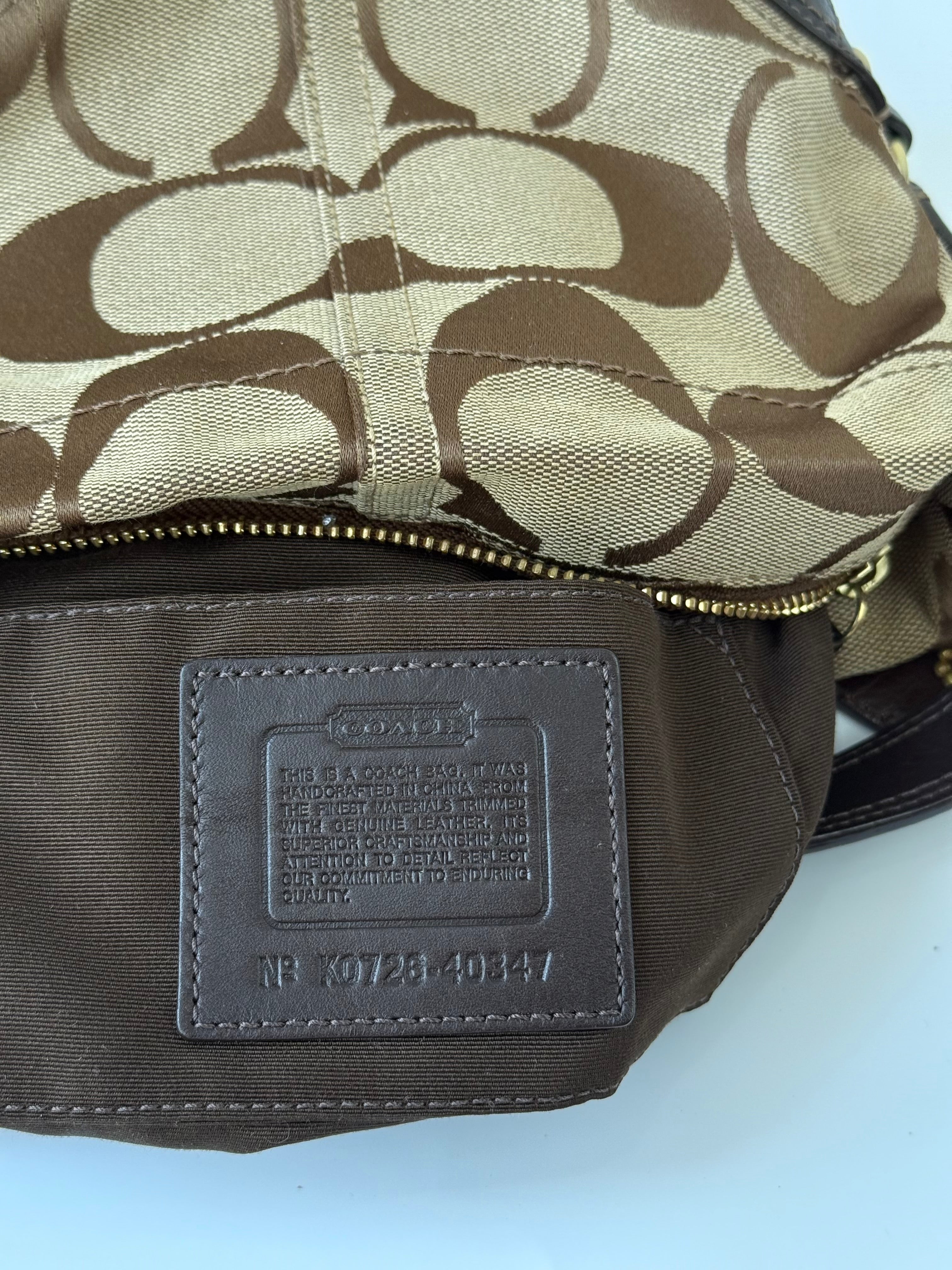 Vintage Coach Mini Carly Shoulder Bag Brown & Beige Signature Hobo Handbag 00s Y2K