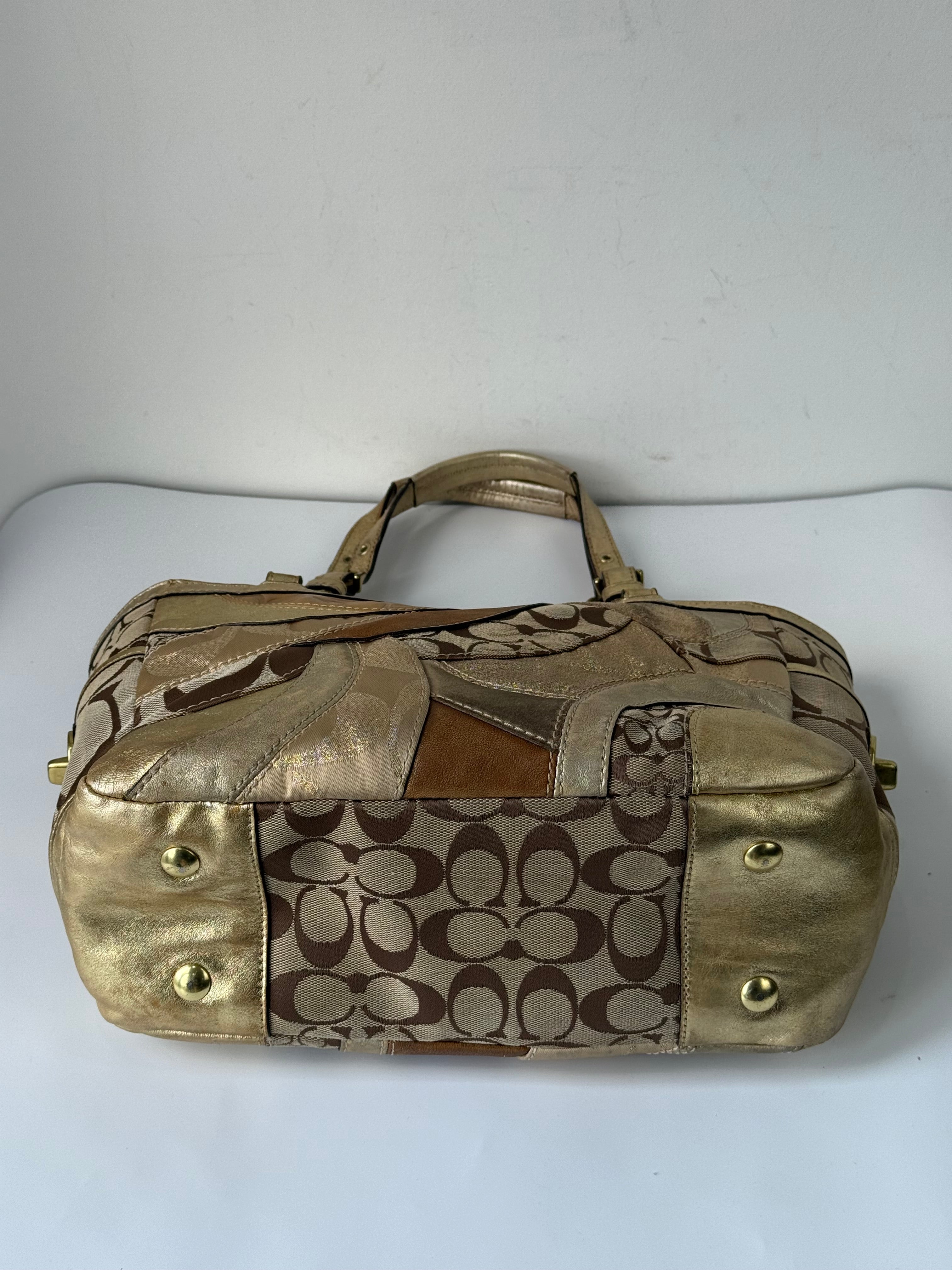 Vintage Coach Gold Multicolour Patchwork Tote Bag Coach Signature Handbag 00s Y2K