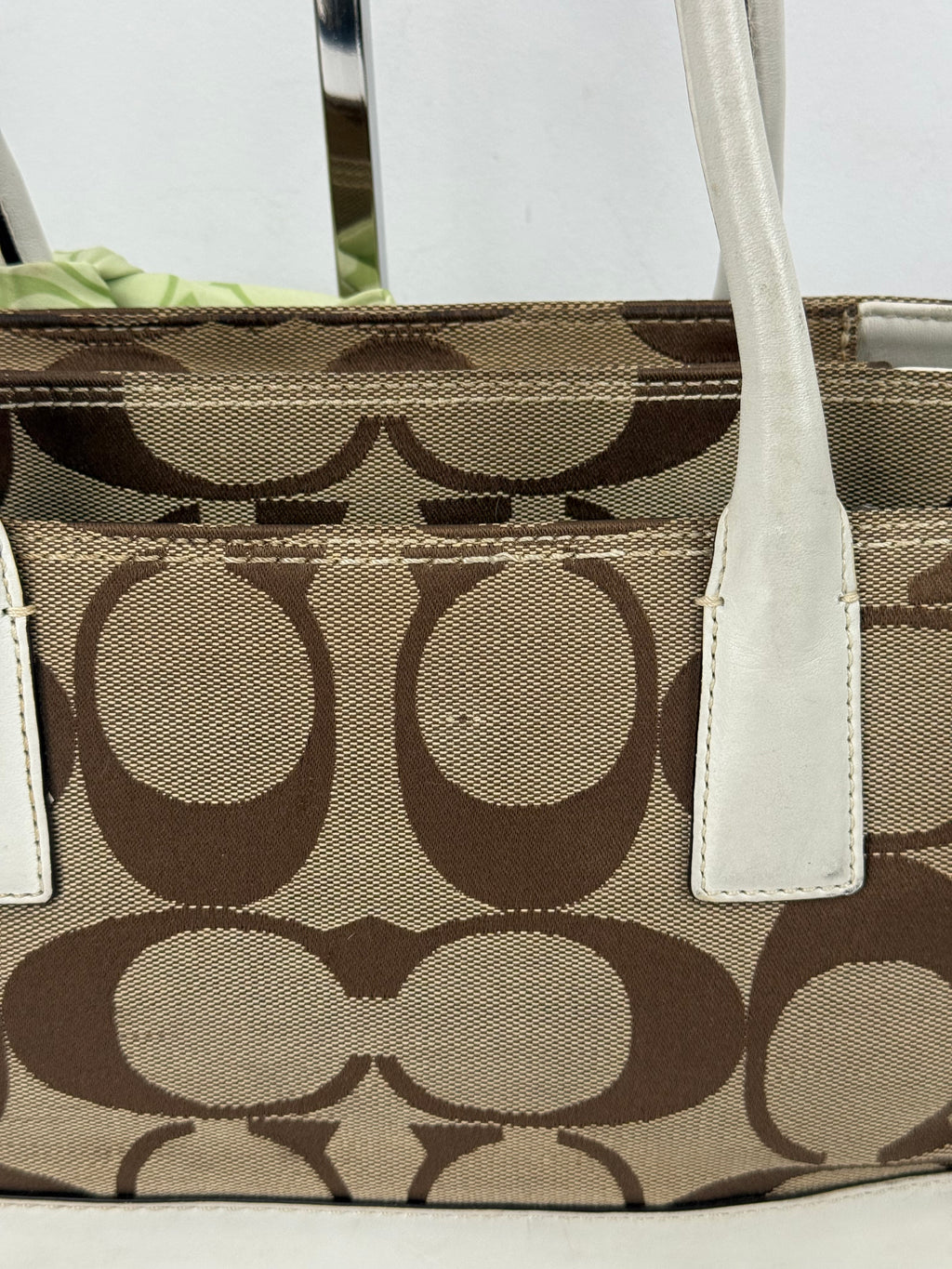 Vintage Coach Hampton Brown/White Tote Bag Coach Signature Y2K HandBag with Scarf