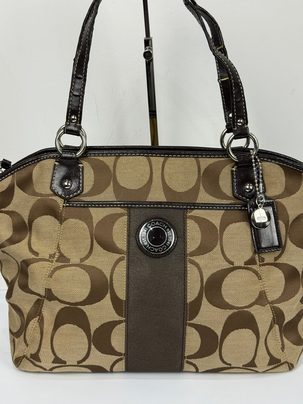 Vintage Coach Signature Stripe Pocket Satchel Bag Brown/Beige Tote Bag Y2K
