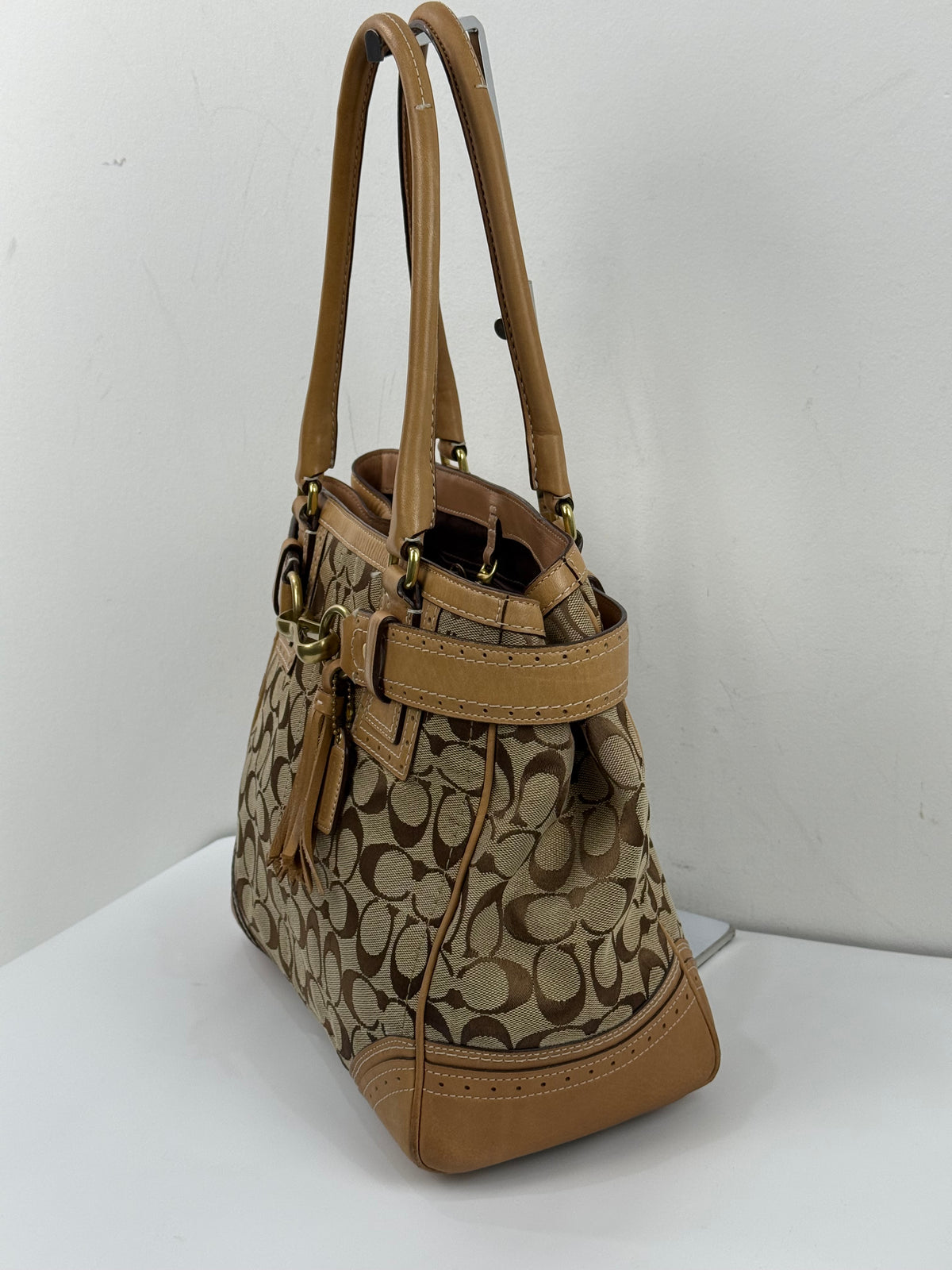 Vintage Coach Hampton Signature Tote Bag Brown and Tan Coach Canvas HandBag 00s Y2K